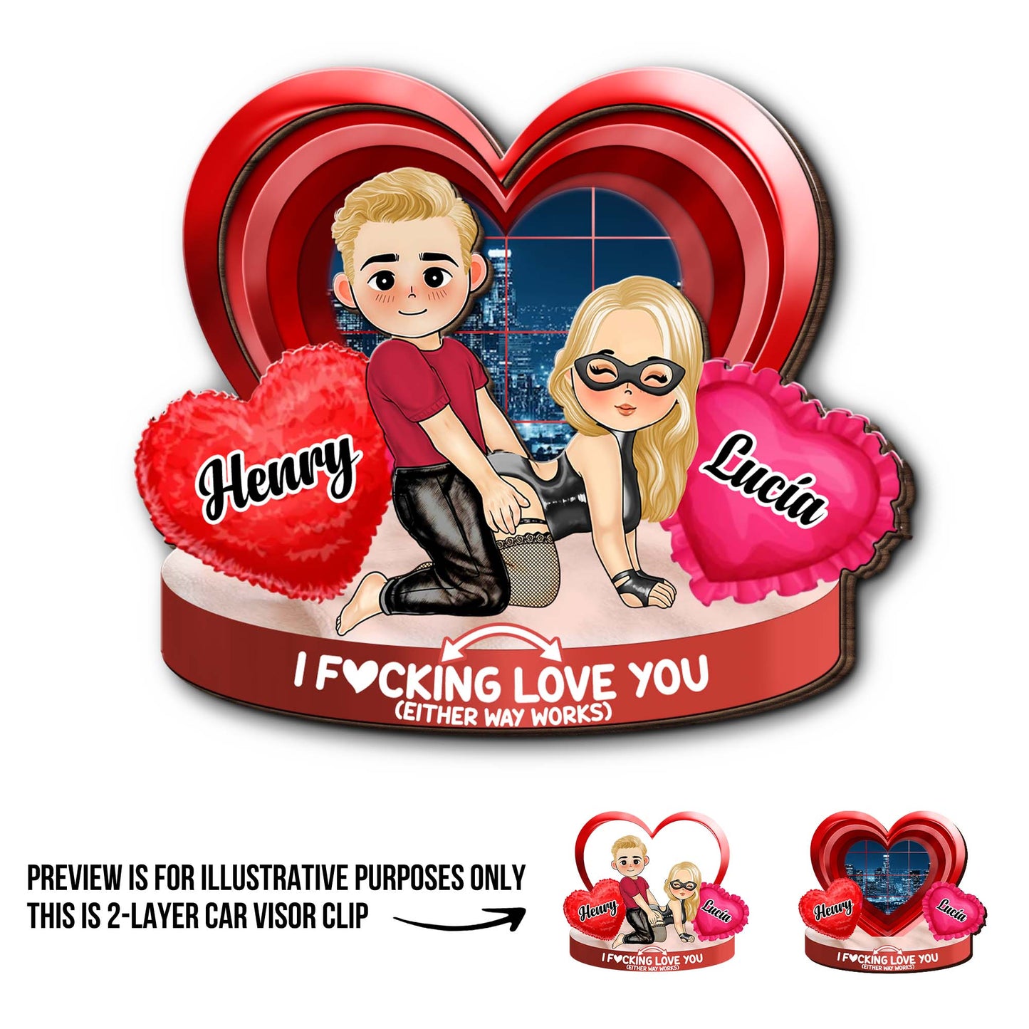 I F*cking Love You Heart Cartoon Couple Visor Clip