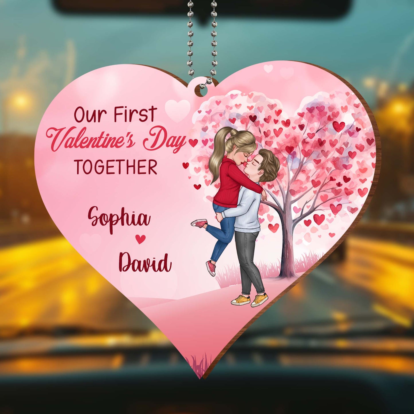 Our First Valentine's Day Together, Beautiful Heart Ornament - Personalized Custom Wood Ornament, Car Hanging Ornament - CPL337_WCA