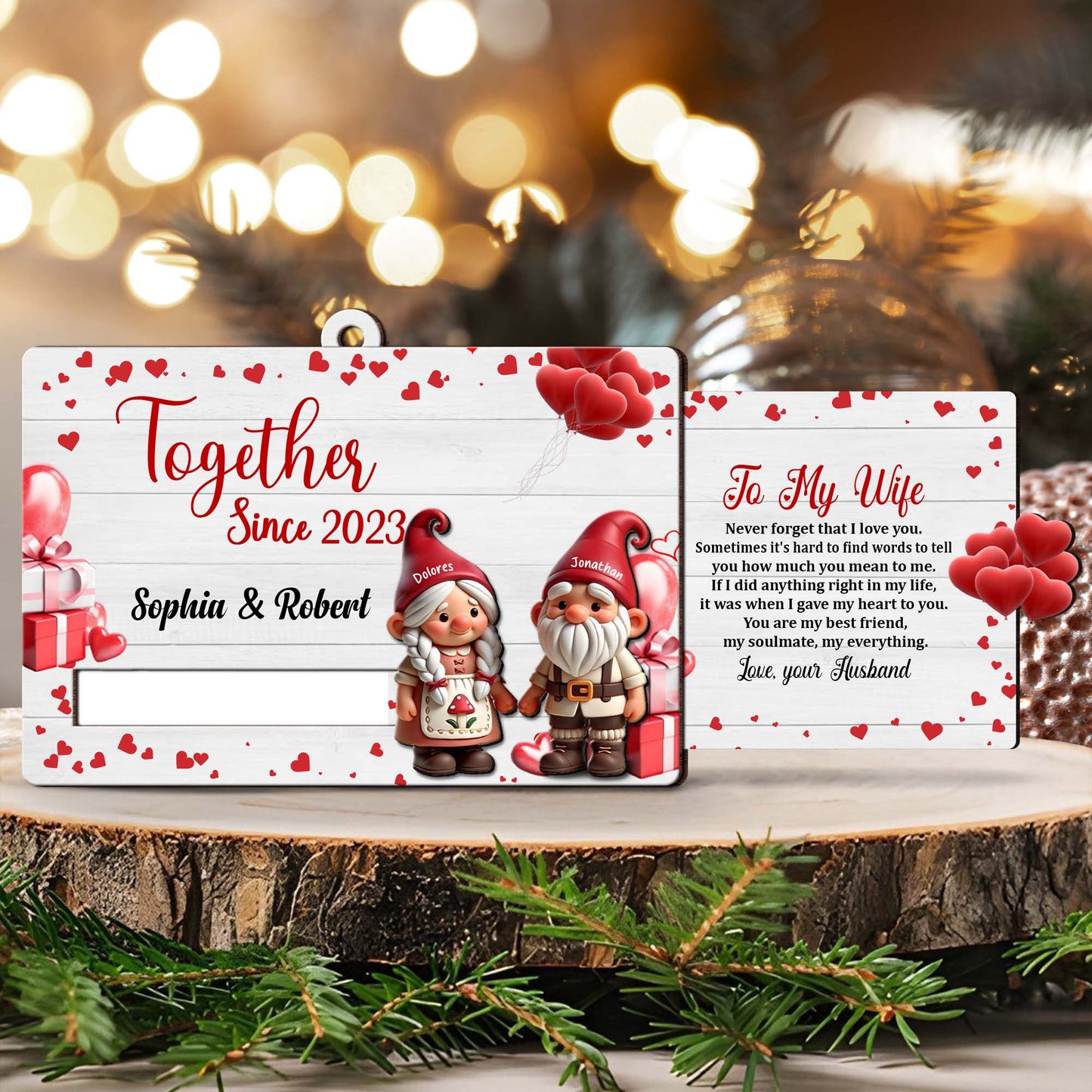 Together Since 2023, Wife Love Anniversary Ornament With Gnomes
