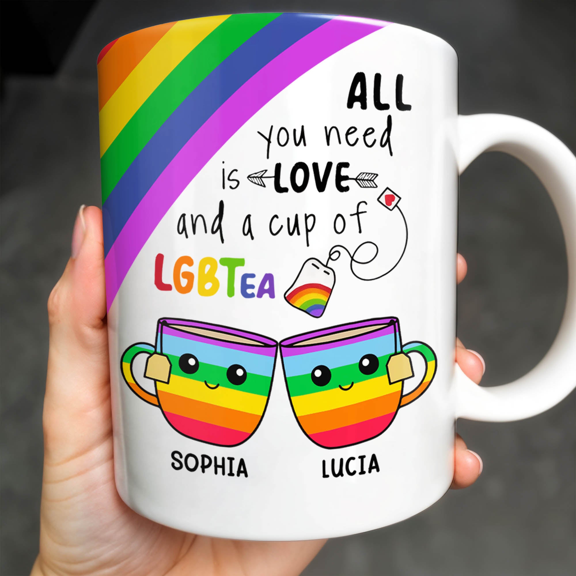 LGBT Pride Mug All You Need Is Love and a Cup of LGBTea with Rainbow Design