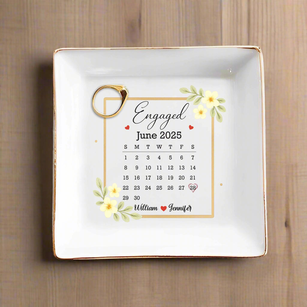 Engaged Perfect Reminder Of Your Special Day With Flowers - Personalized Custom Jewelry Dish, Square Ceramic Dish - CPL417_SCRD