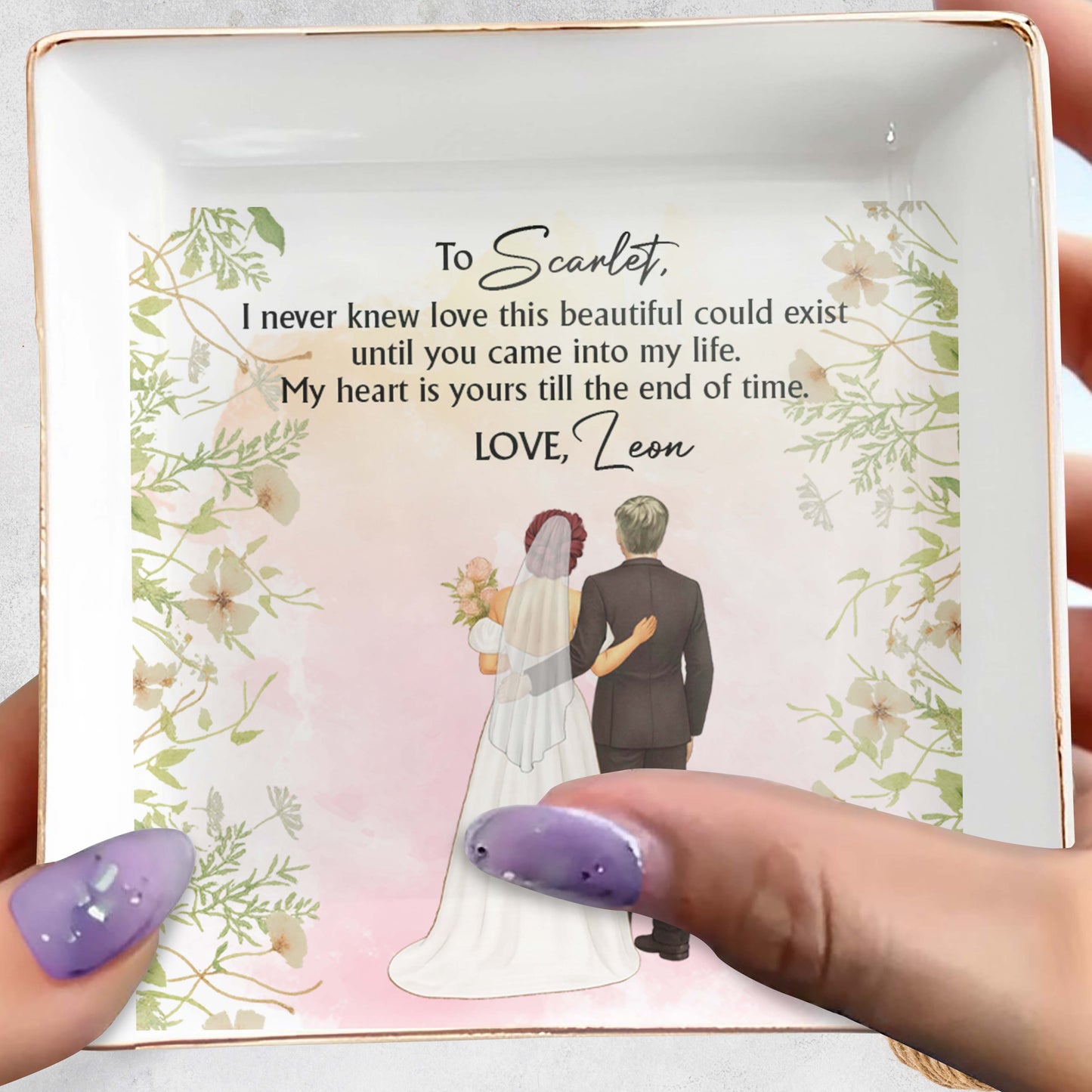 Love This Beautiful, Wedding Couple and Flowers - Personalized Custom Jewelry Dish, Square Ceramic Dish - CPL463_SCRD