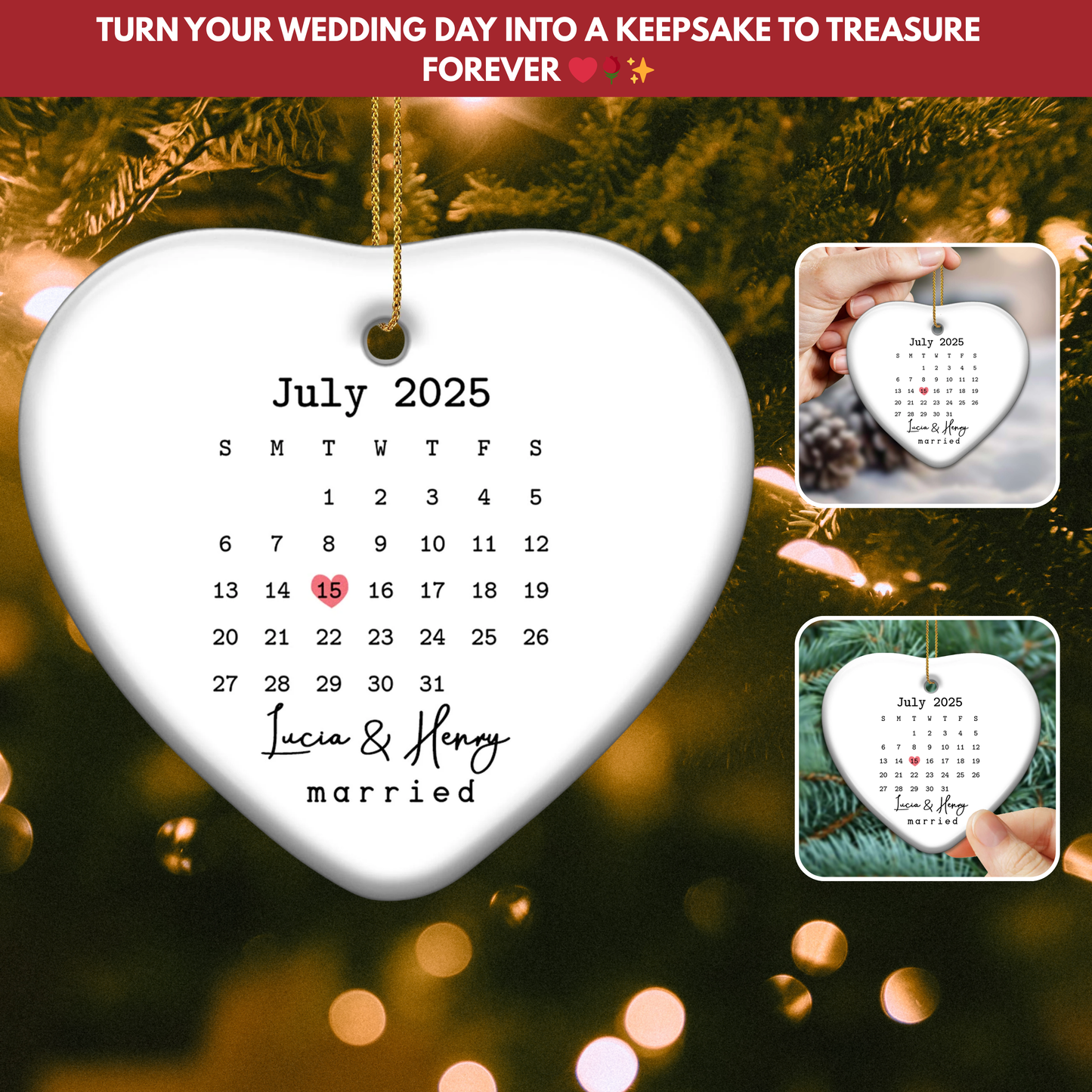 Important Date In Heart - Personalized Custom Ceramic Ornament With Heart Shape - CPL481_HCE