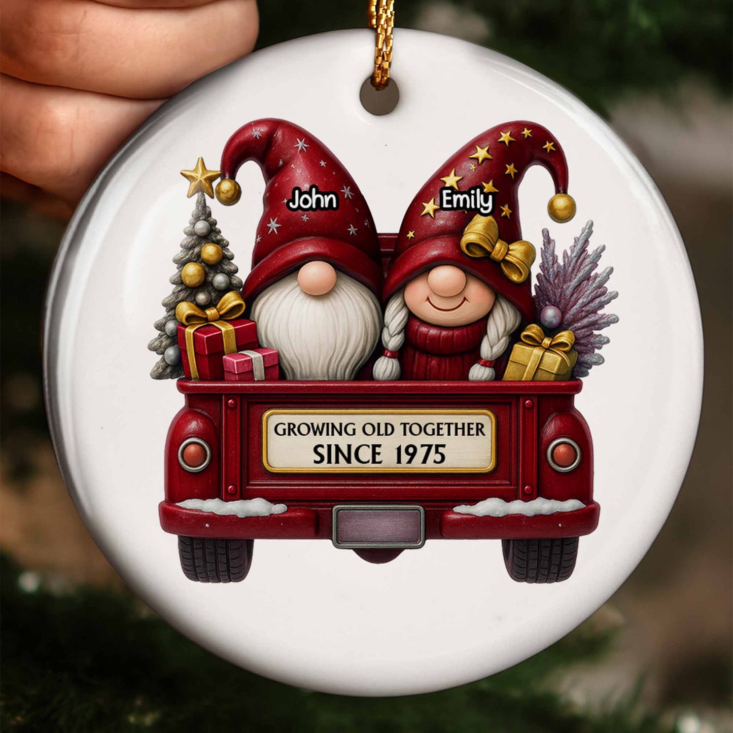 Growing Old Together Gnome Couple Red Truck