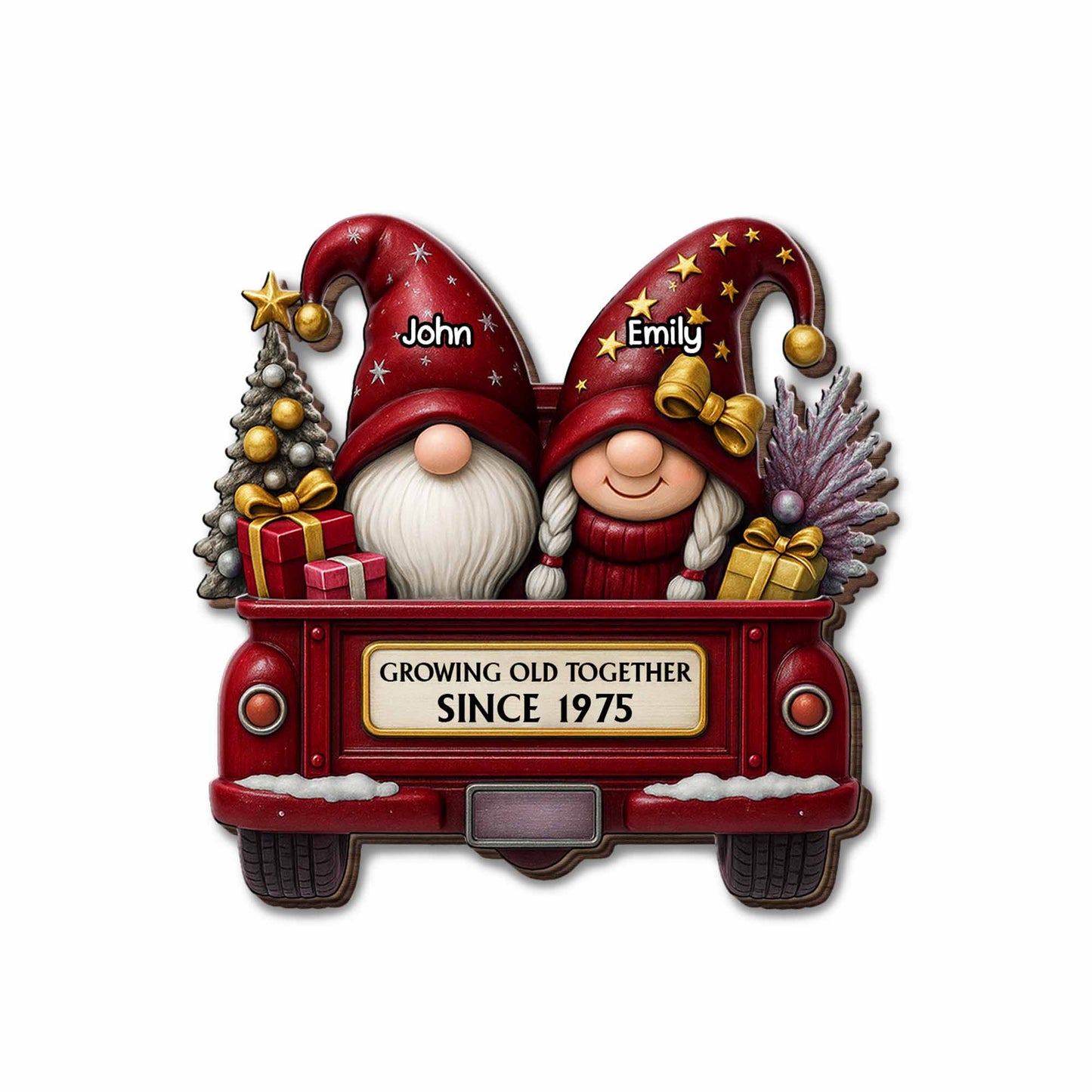 Growing Old Together With Gnomes And Festive Truck