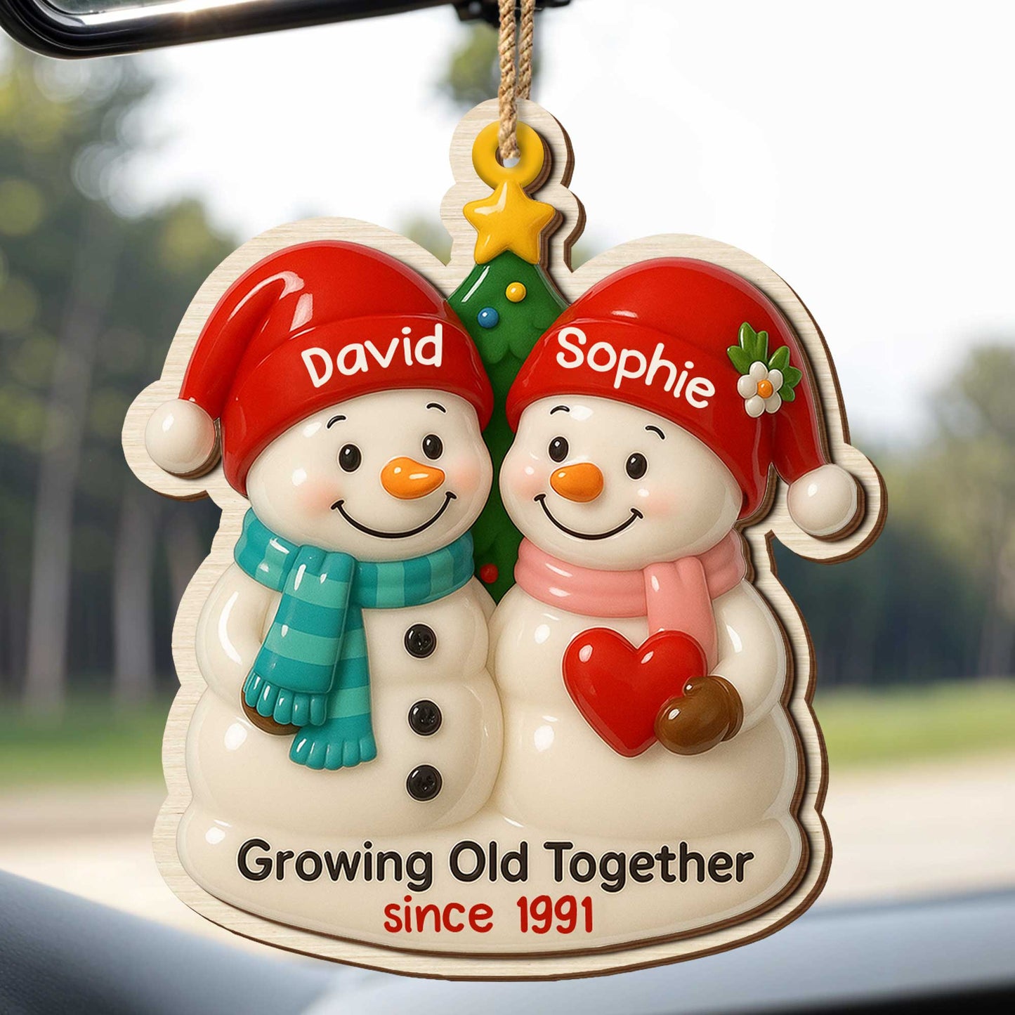 Growing Old Together, Snowmen With Heart And Santa Hats