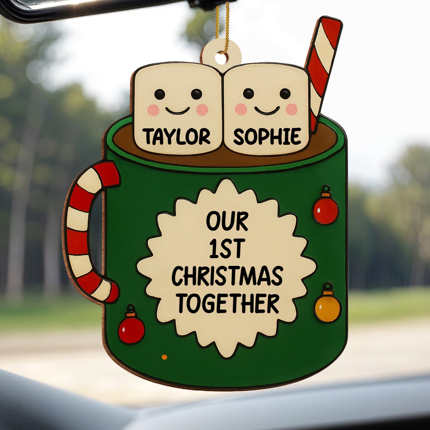 Our 1st Christmas Together, Marshmallows And Candy Cane - Personalized Custom Wood Ornament, Custom Shaped - CPL509_WDO