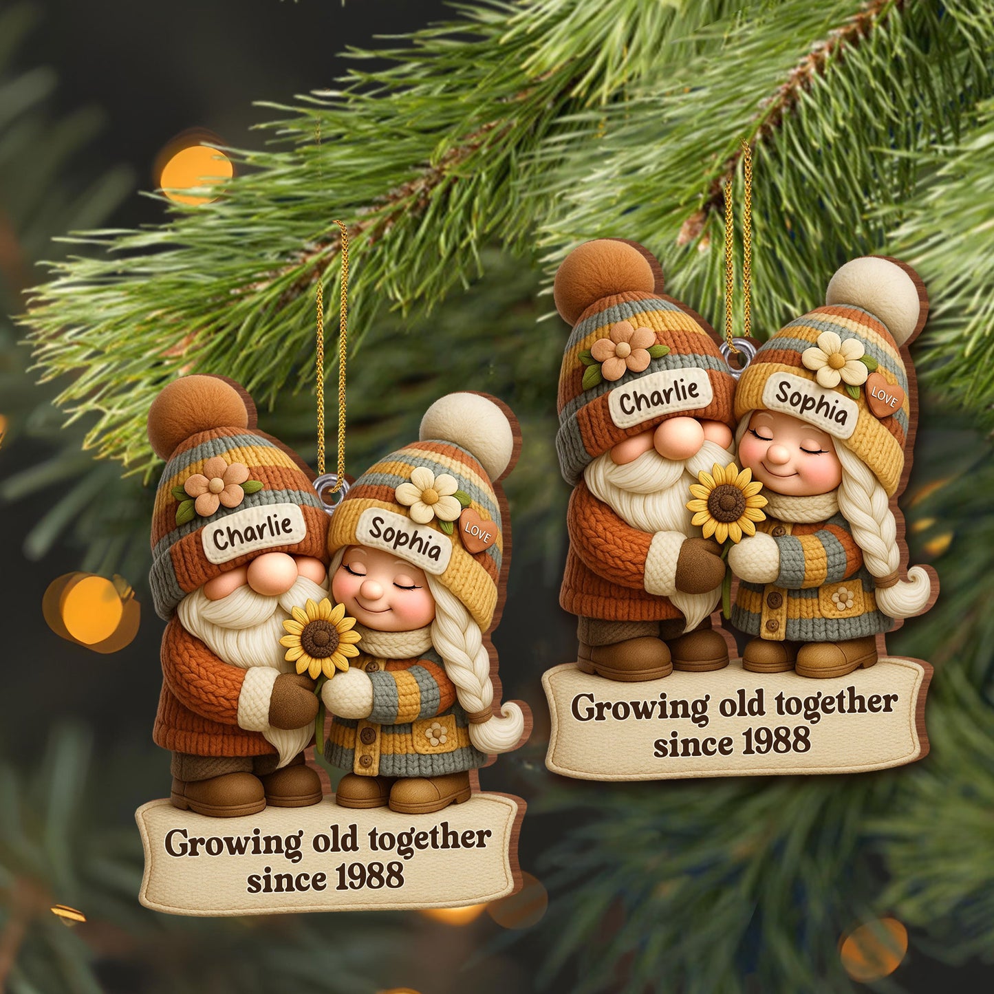 Growing Old Together Gnome Couple Ornament