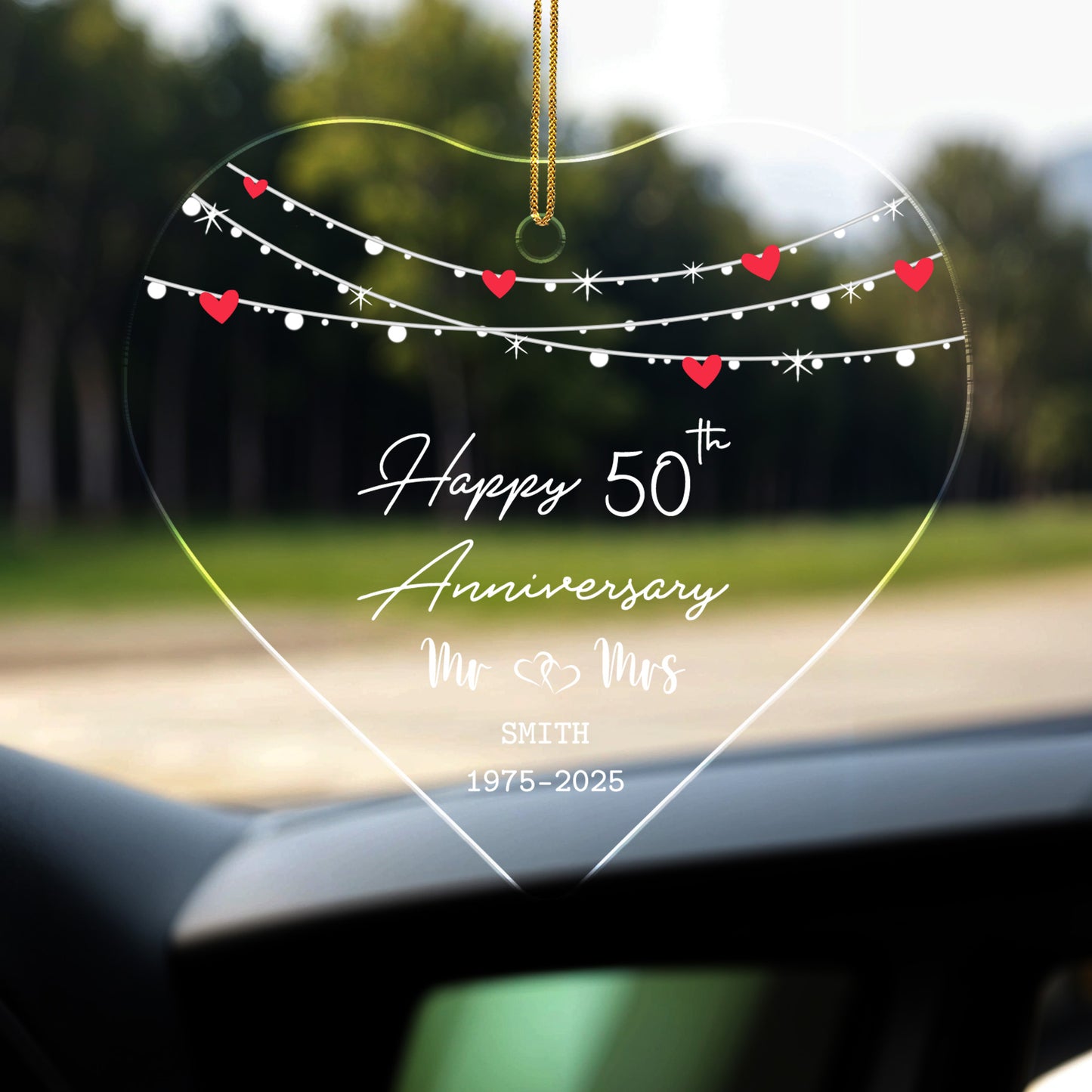 Happy 50th Anniversary with Hearts and Lights