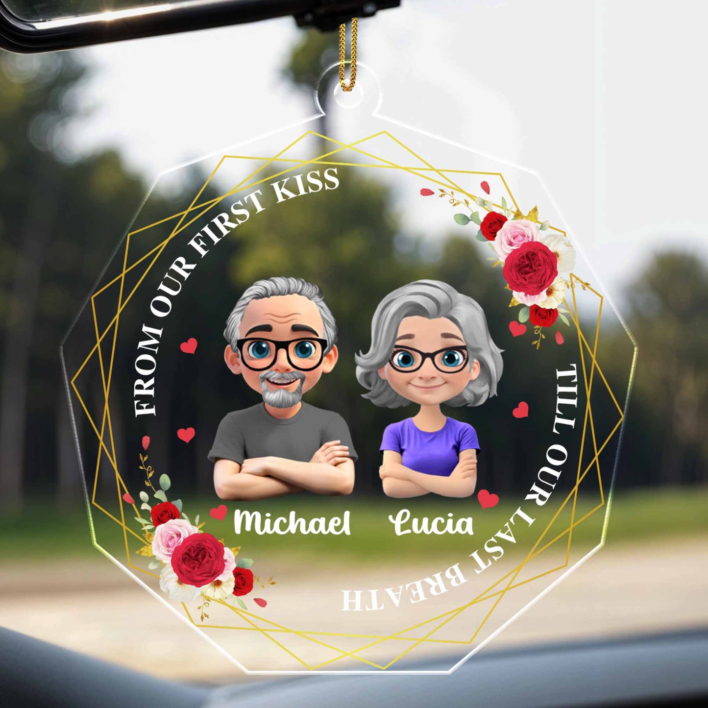 Desde nuestro primer beso hasta nuestro último aliento, corazón y rosas - Adorno acrílico personalizado, regalo de Navidad - CPL539_ACO