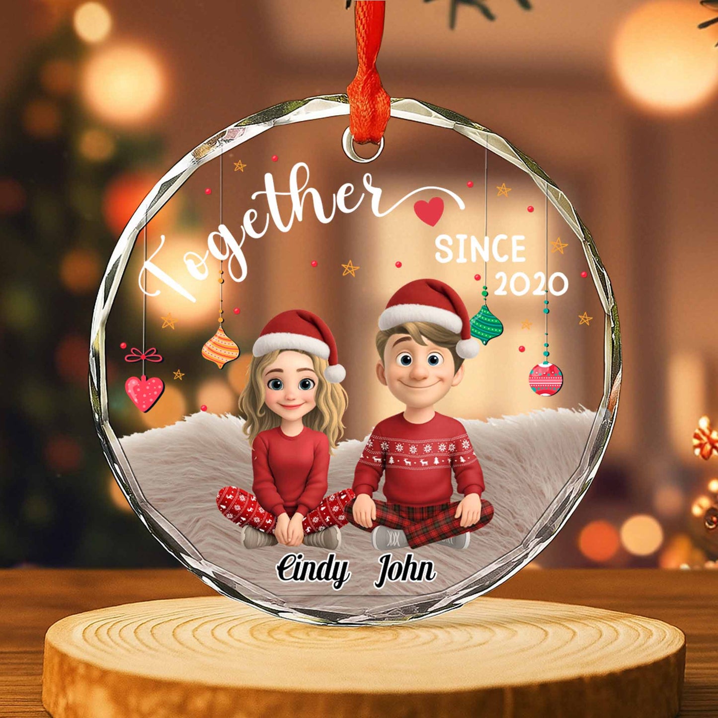 Together Since, Cartoon Couple With Santa Hats