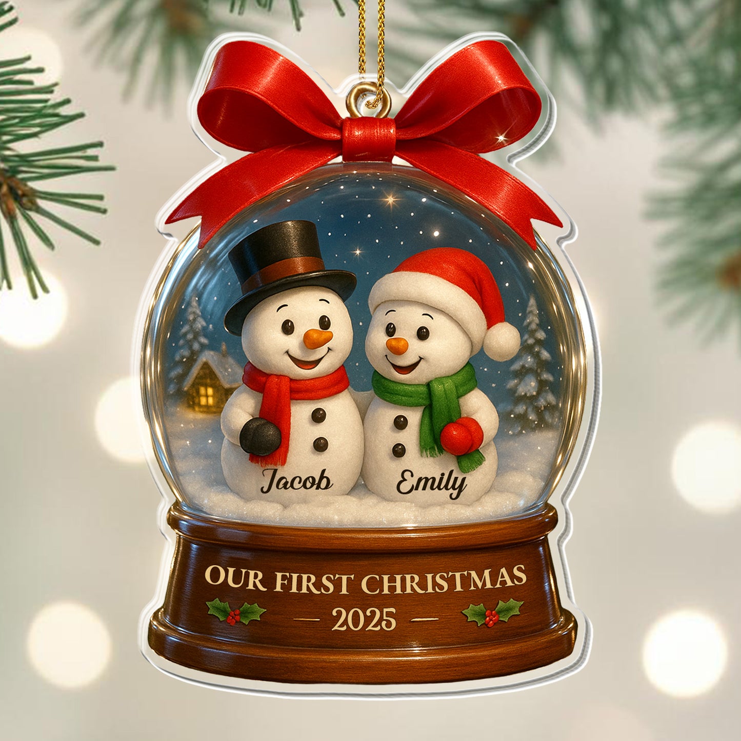 Nuestra primera Navidad con alegres muñecos de nieve en una bola de nieve - Adorno acrílico personalizado, regalo de Navidad - CPL552_ACO