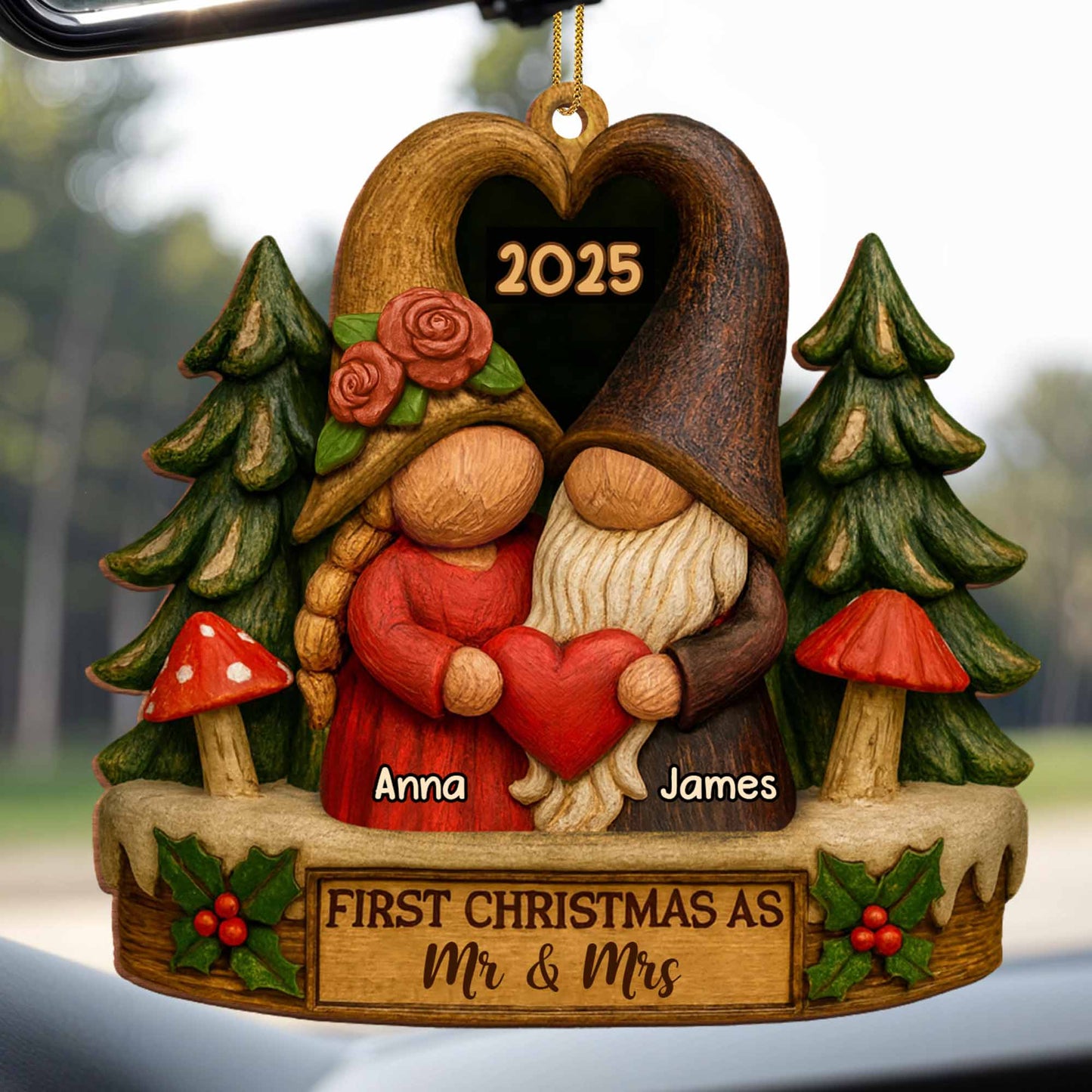 First Christmas As Mr & Mrs With Gnomes And Heart