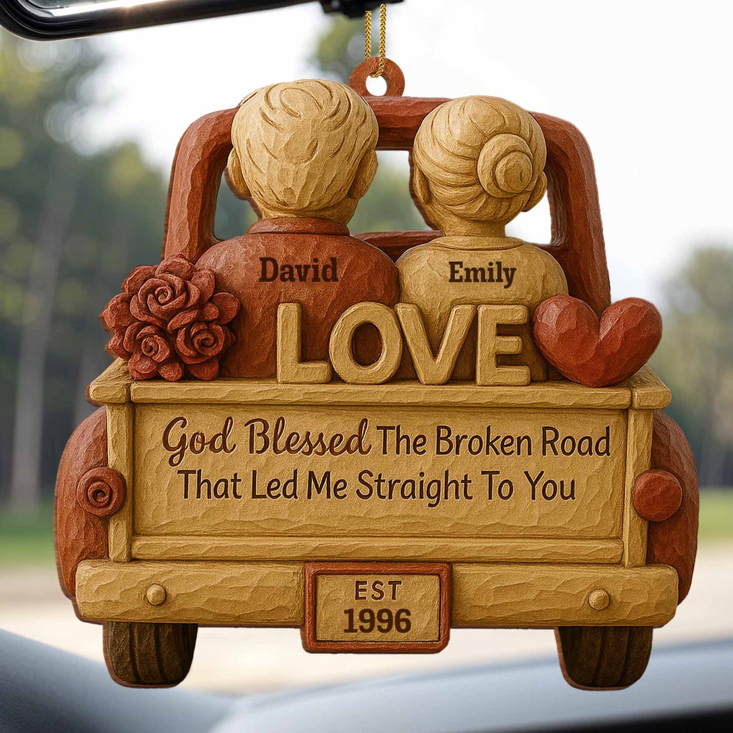 God Blessed The Broken Road, Car And Hearts Design