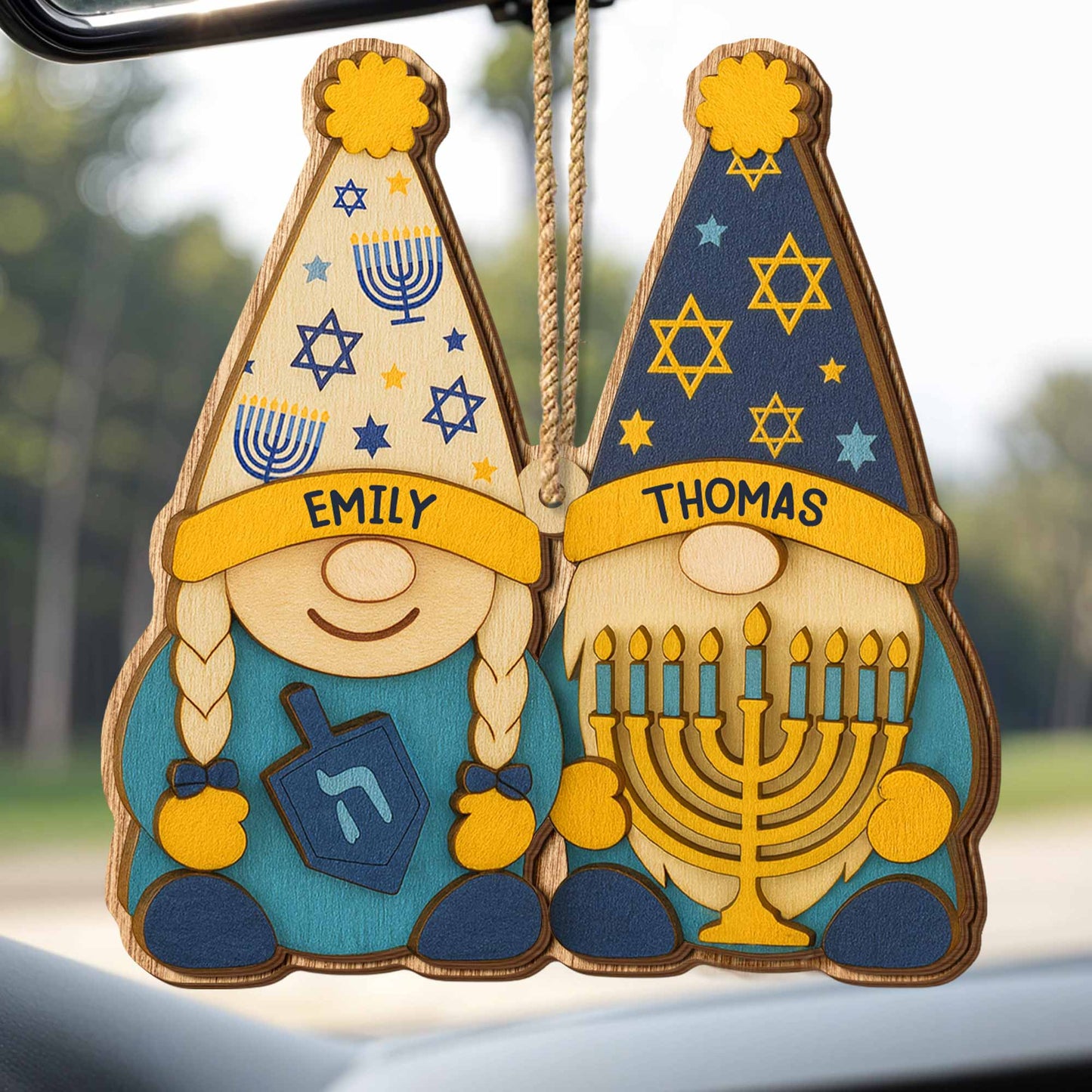 Celebrate Hanukkah With Traditional Symbols Ornament - Personalized Double Layer Wood Ornament - CPL700_DWO