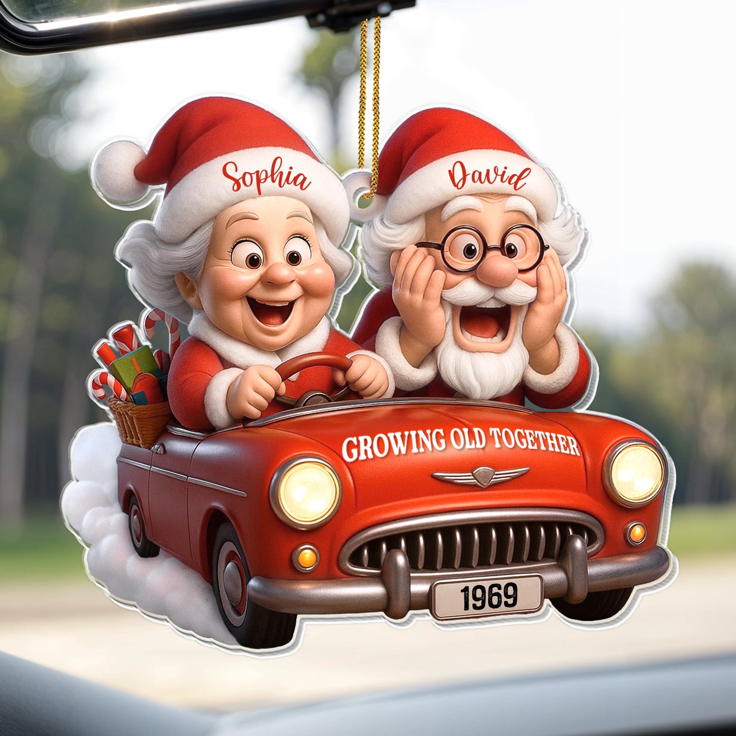 Growing Old Together With Santa And Vintage Car