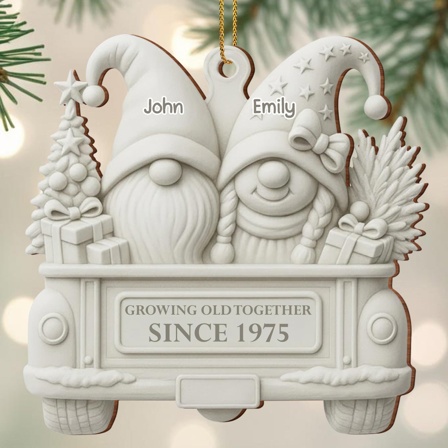 Growing Old Together Gnome Couple Christmas Ornament