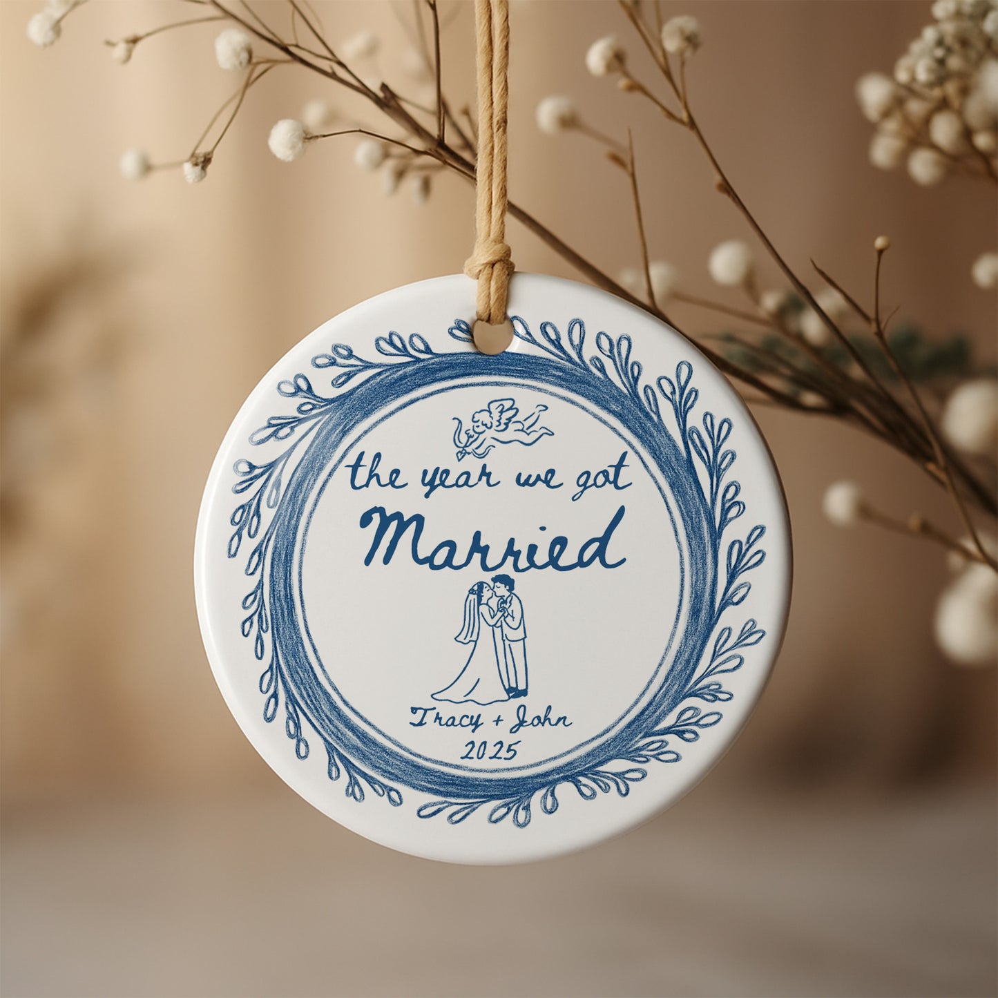 The Year We Got Married Couple And Floral Border