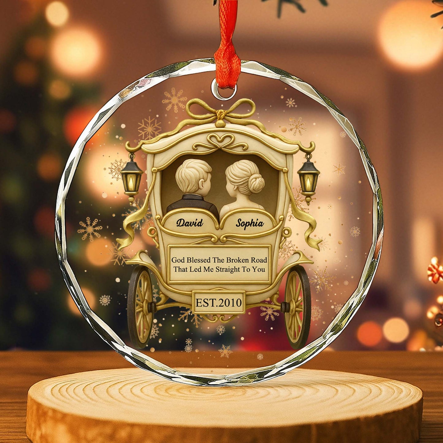 God Blessed The Broken Road, Carriage And Snowflakes Design