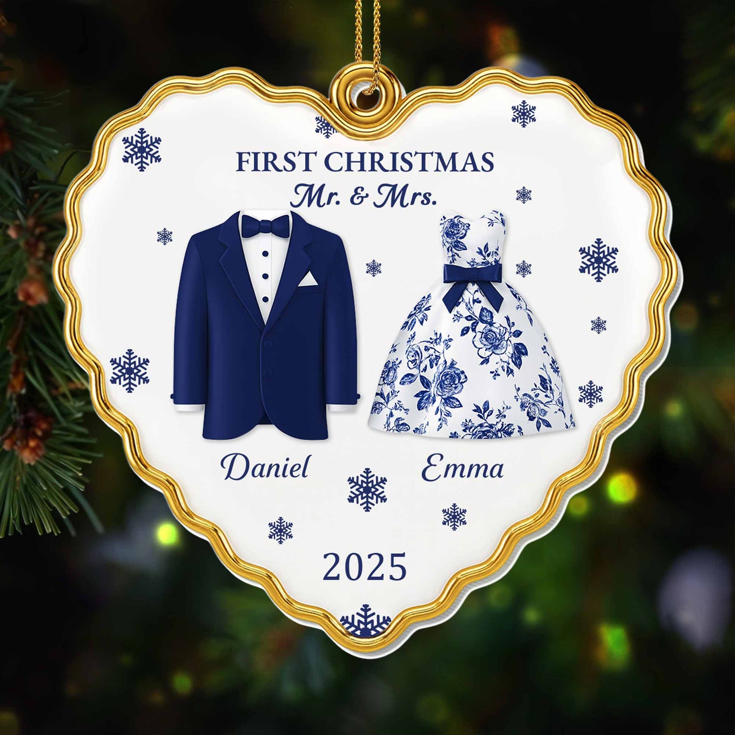 First Christmas Mr And Mrs With Suits And Snowflakes