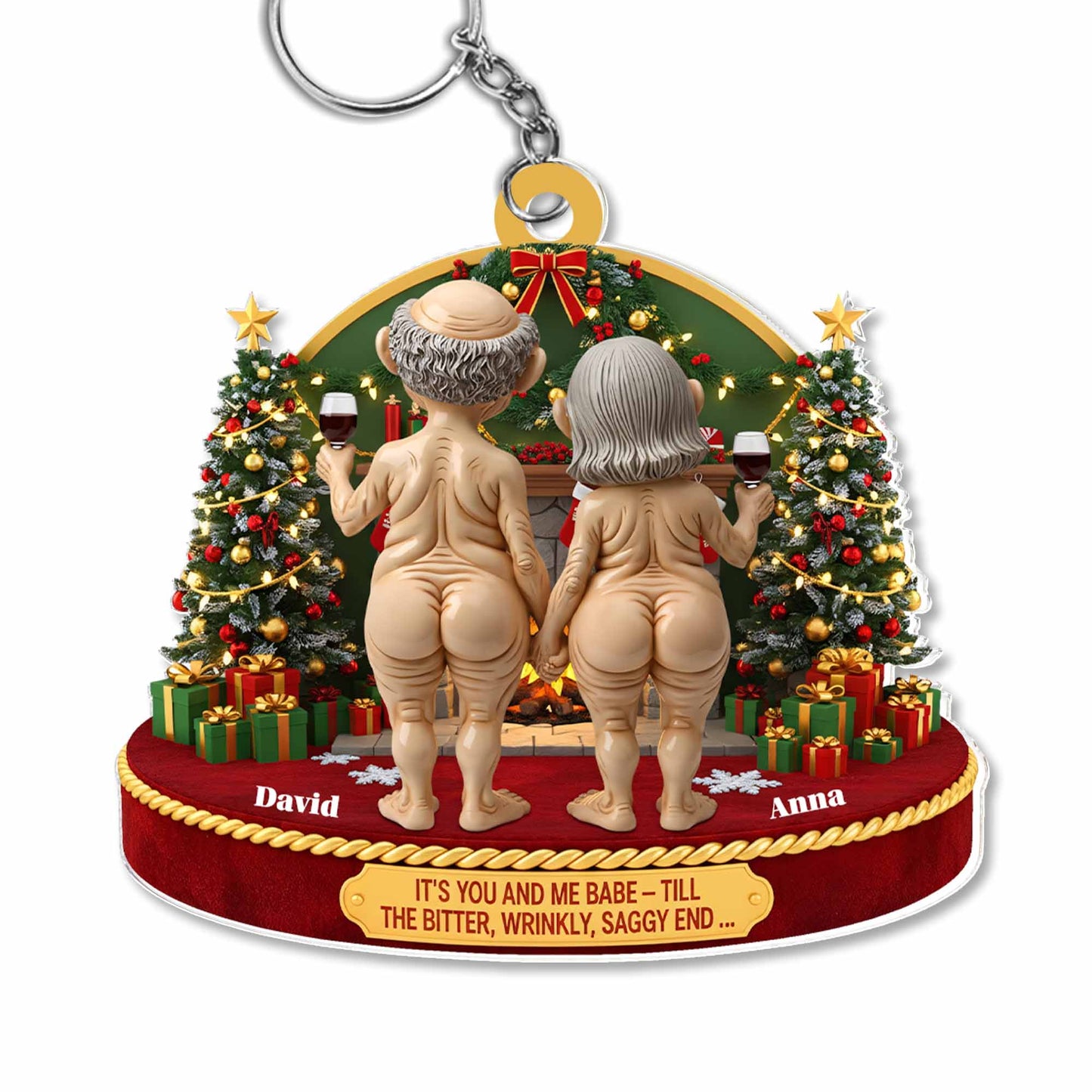 It's You And Me Babe, Elderly Couple Christmas Keychain