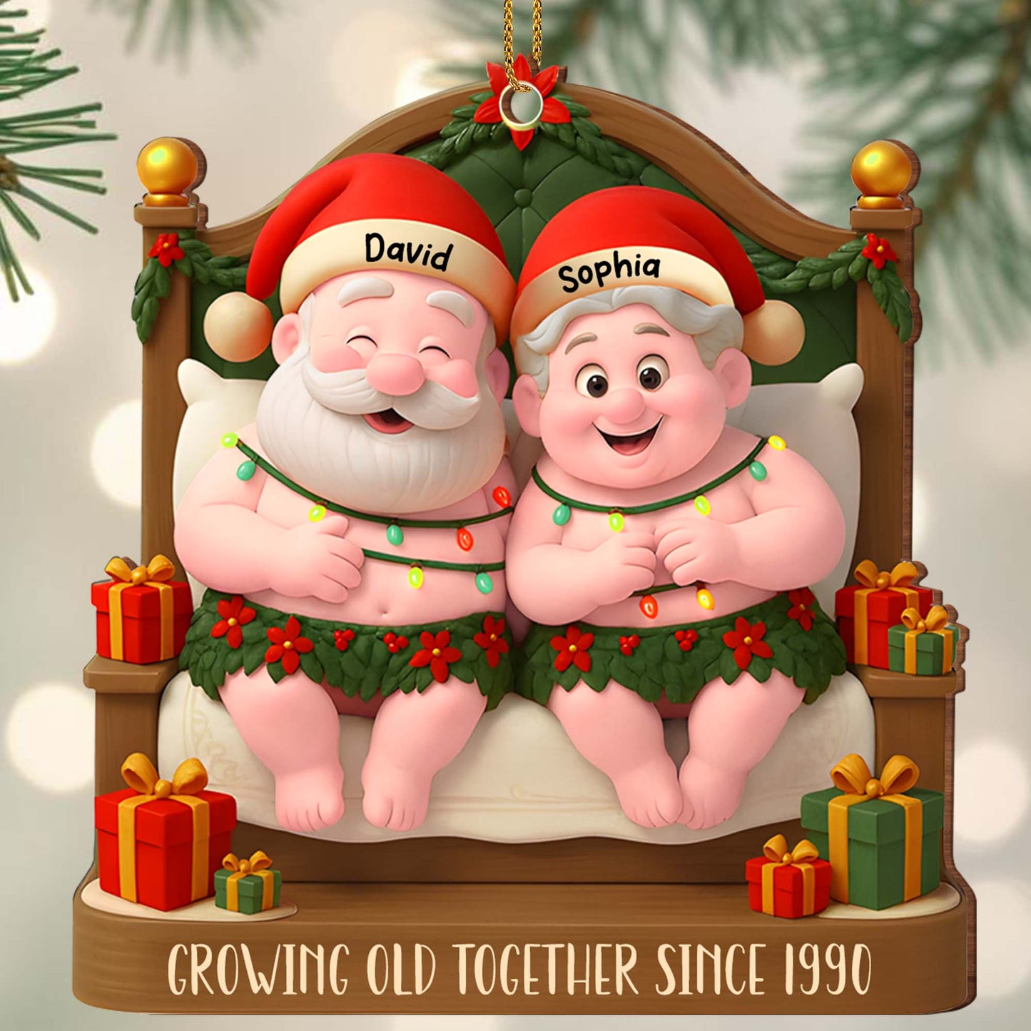 Growing Old Together With Santa Hats And Holly