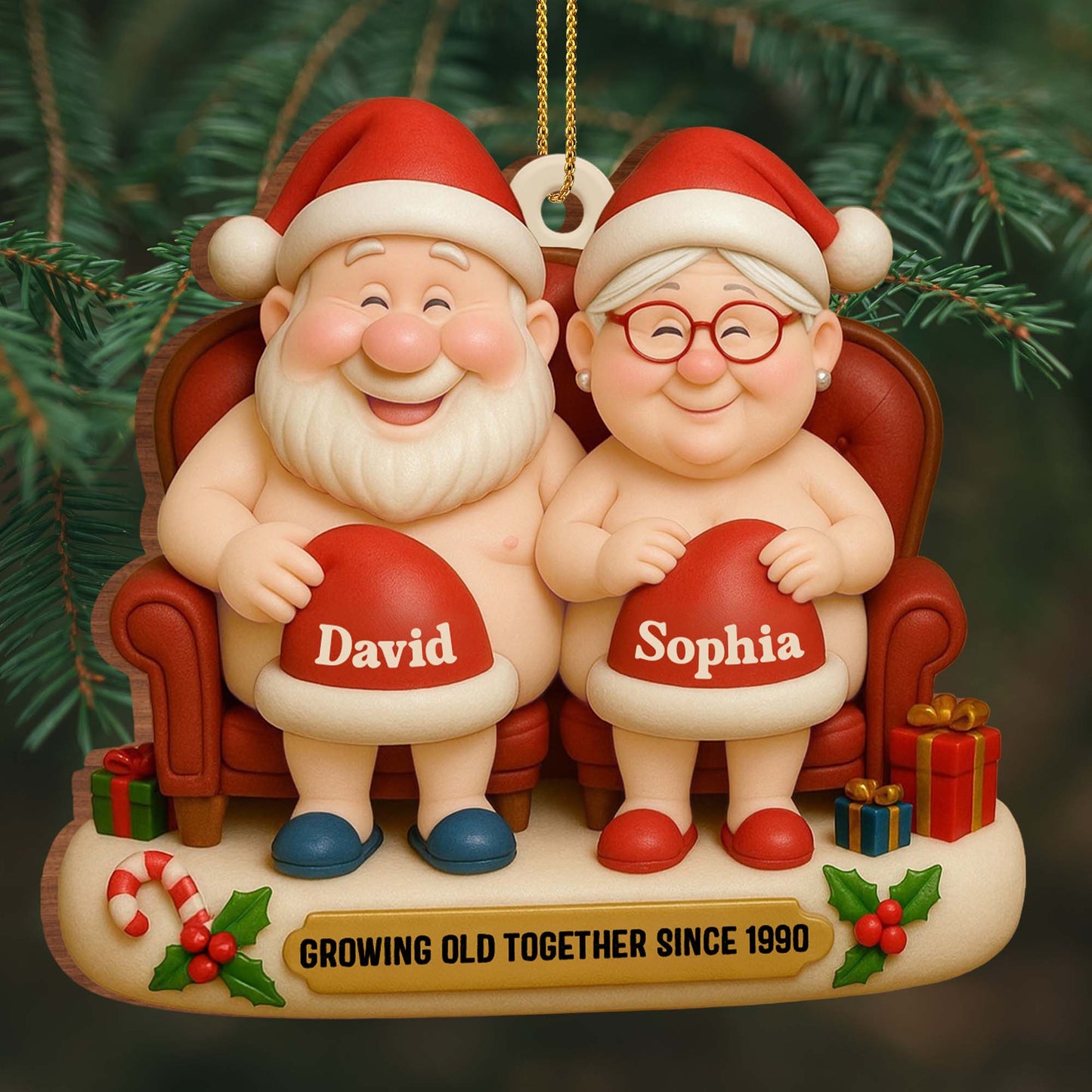 Growing Old Together, Santa Hats And Christmas Gifts