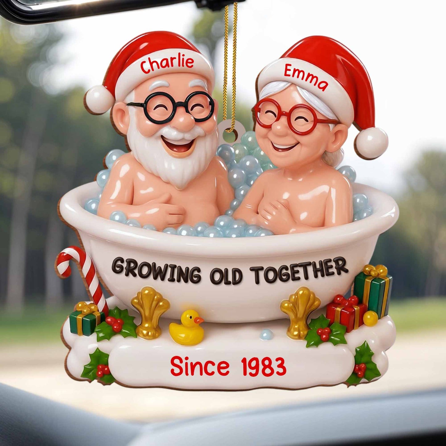 Growing Old Together With Santa Hats And Gifts