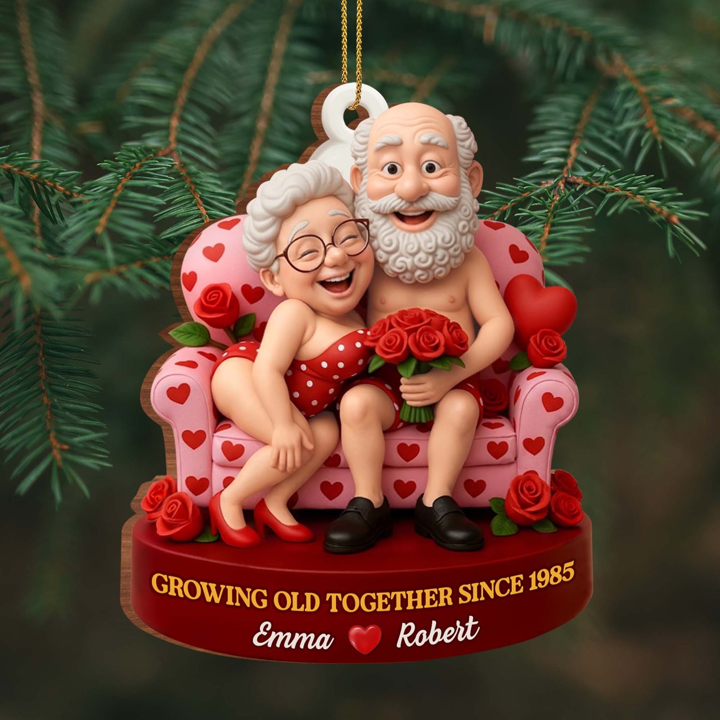 Growing Old Together, Elderly Couple With Roses