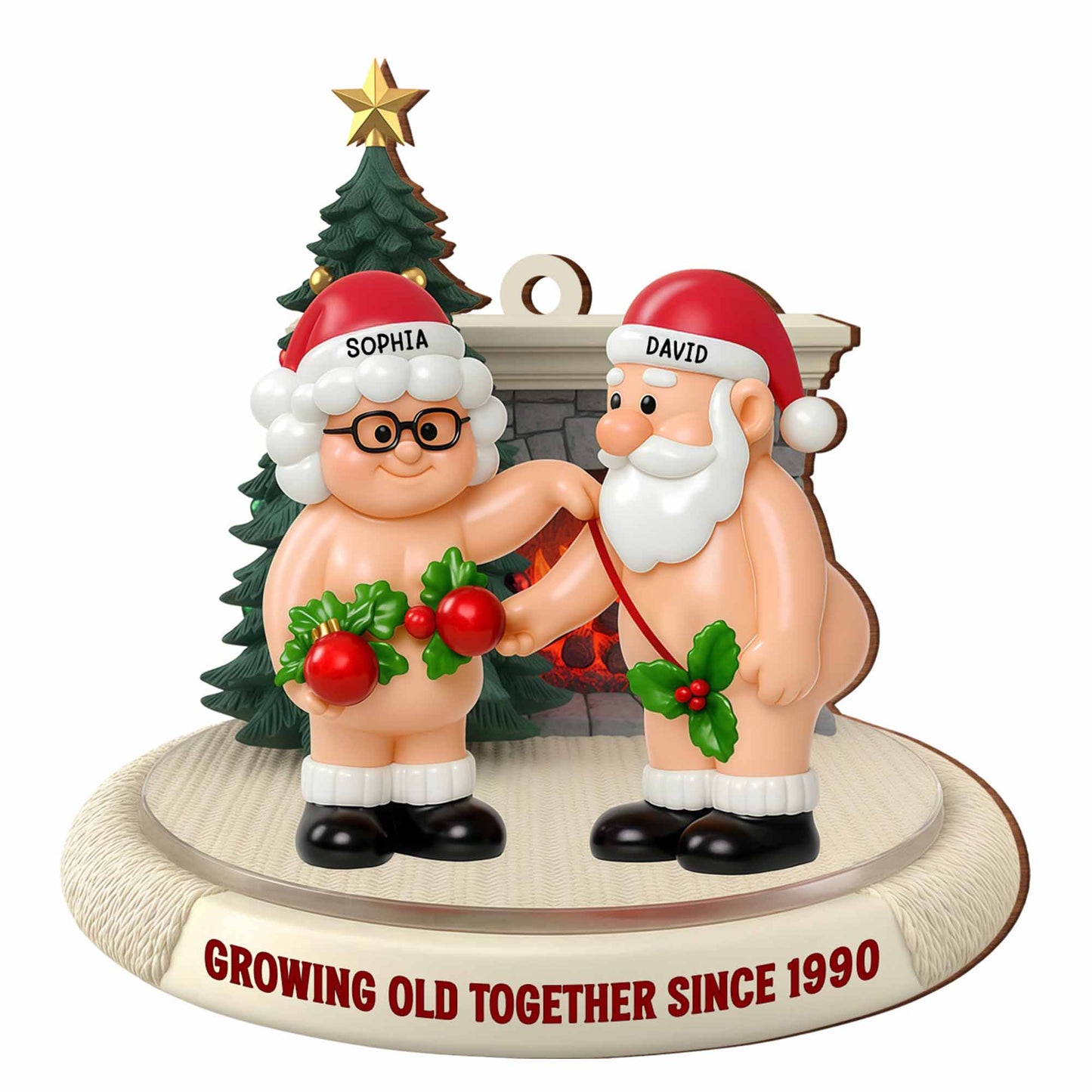 Growing Old Together Santa Claus and Holly Ornament