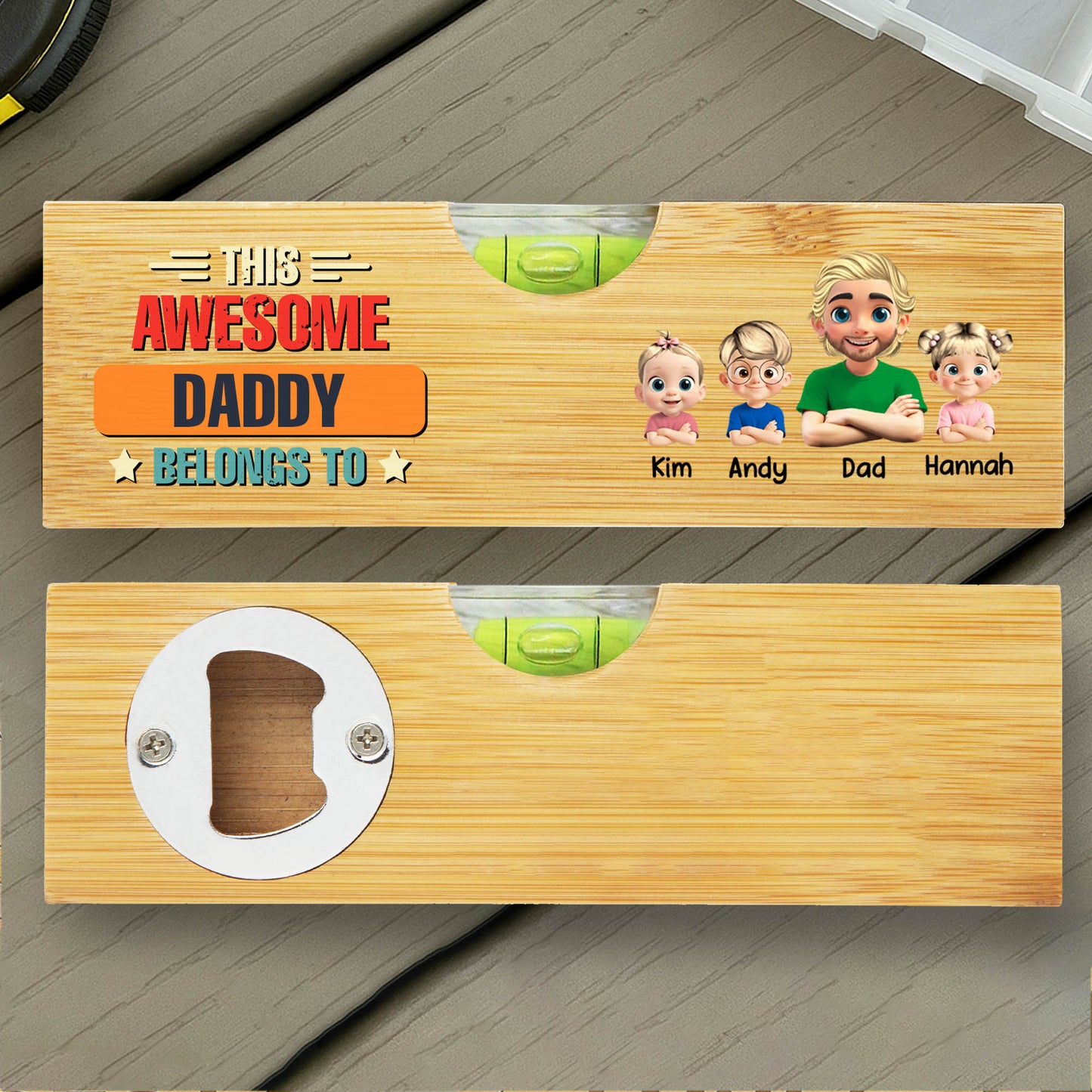 This Awesome Daddy Belongs To, Cartoon Family, Spirit Level, Bottle Opener
