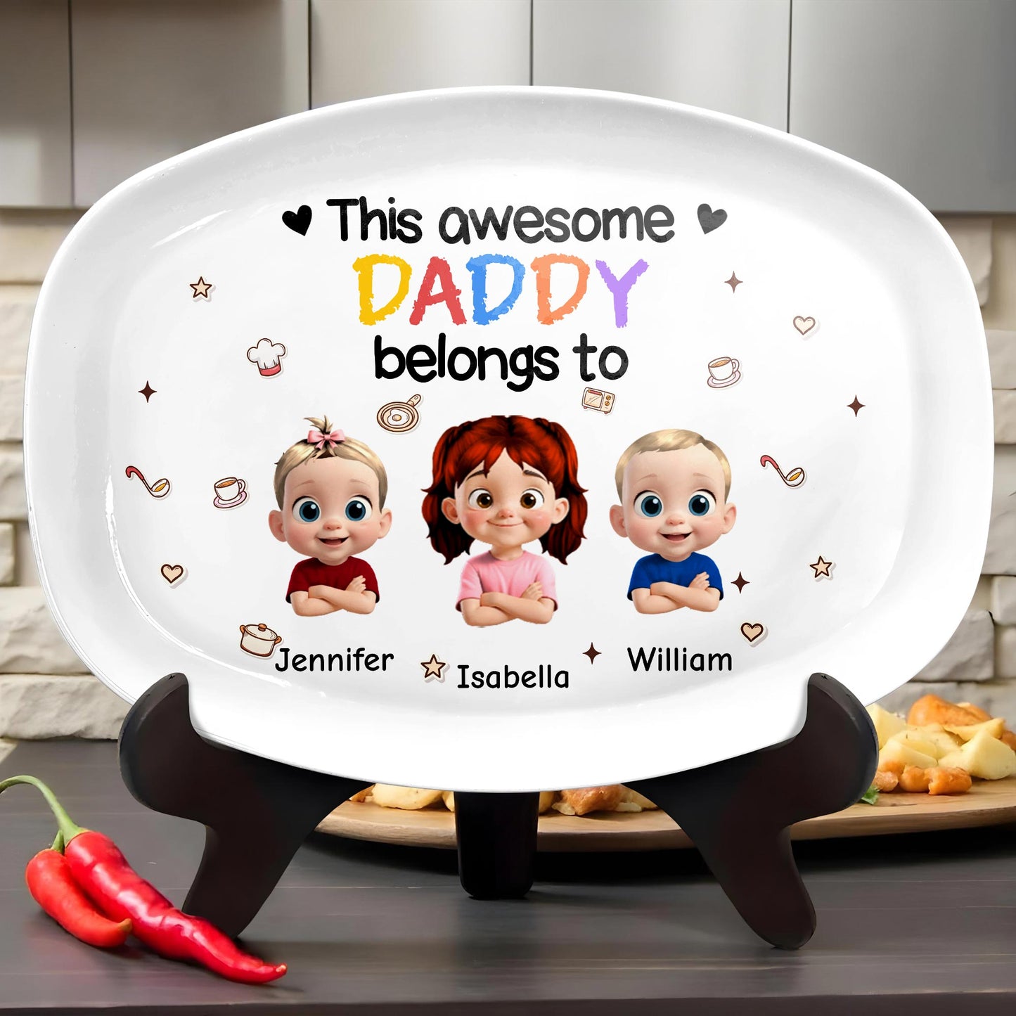 This Awesome Daddy Belongs To Plate With Animated Children