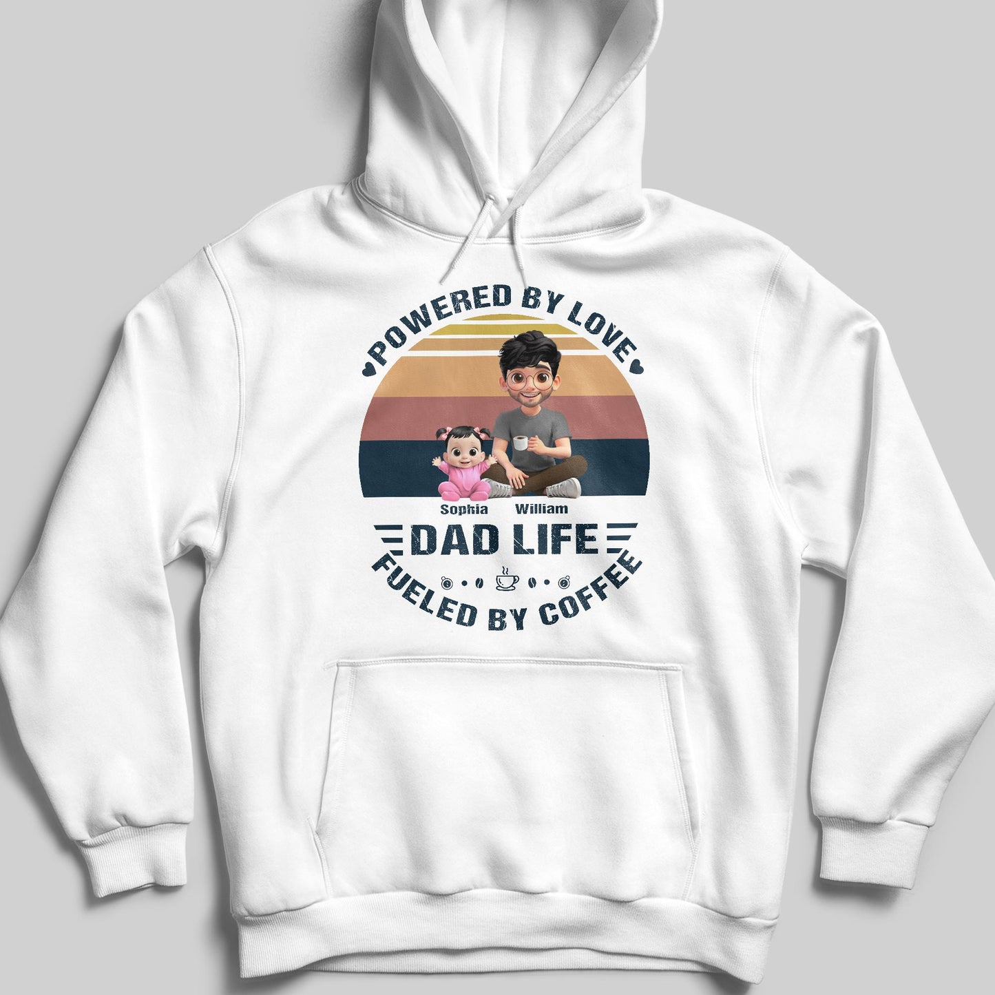 Powered By Love, Dad Life Fueled By Coffee, Cartoon Characters