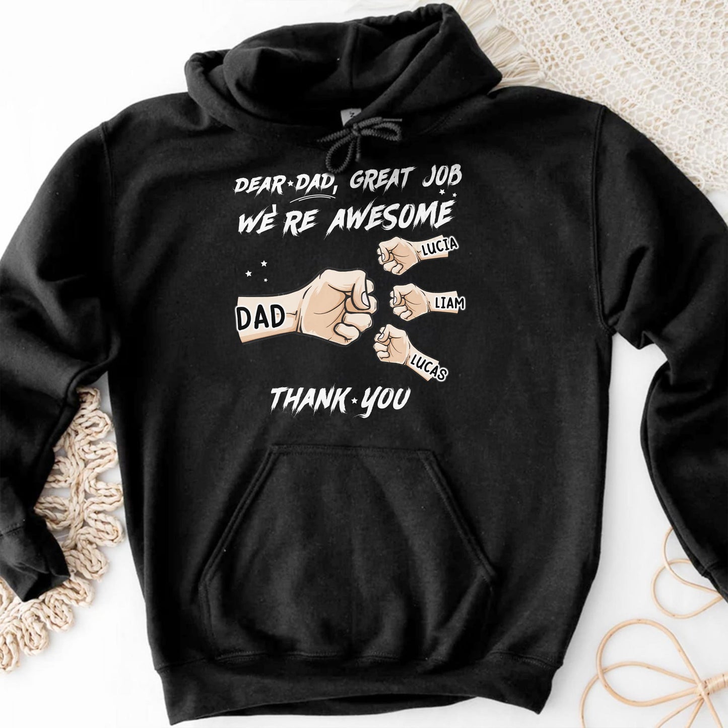 Dear Dad, Great Job We're Awesome Thank You, Pointing Fingers and Stars