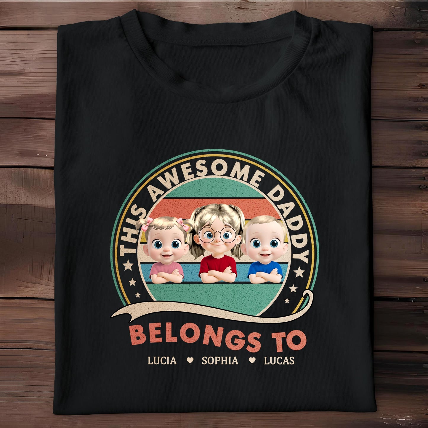 This Awesome Daddy Belongs To, Cartoon Children In Circle Design