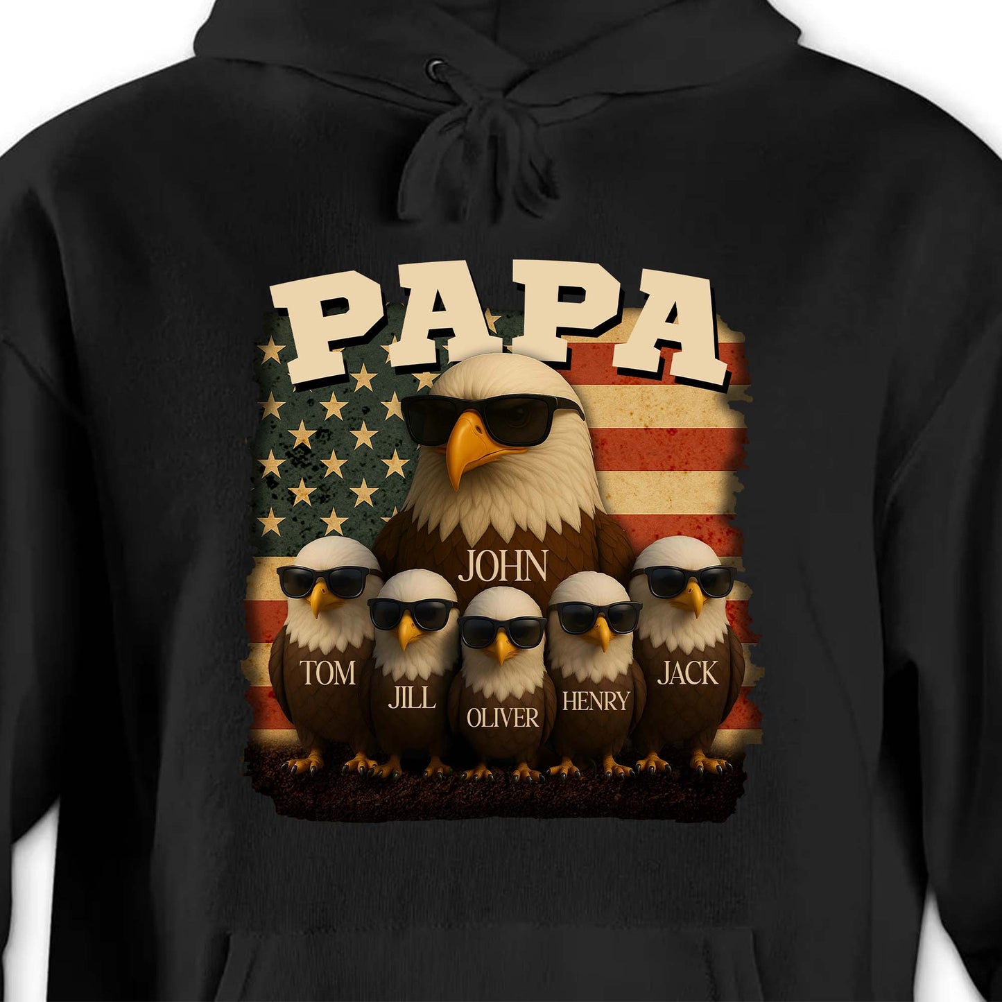 Papa, Eagle and American Flag - Personalized Custom Unisex T-shirt, Hoodie - DAD082_BBAS