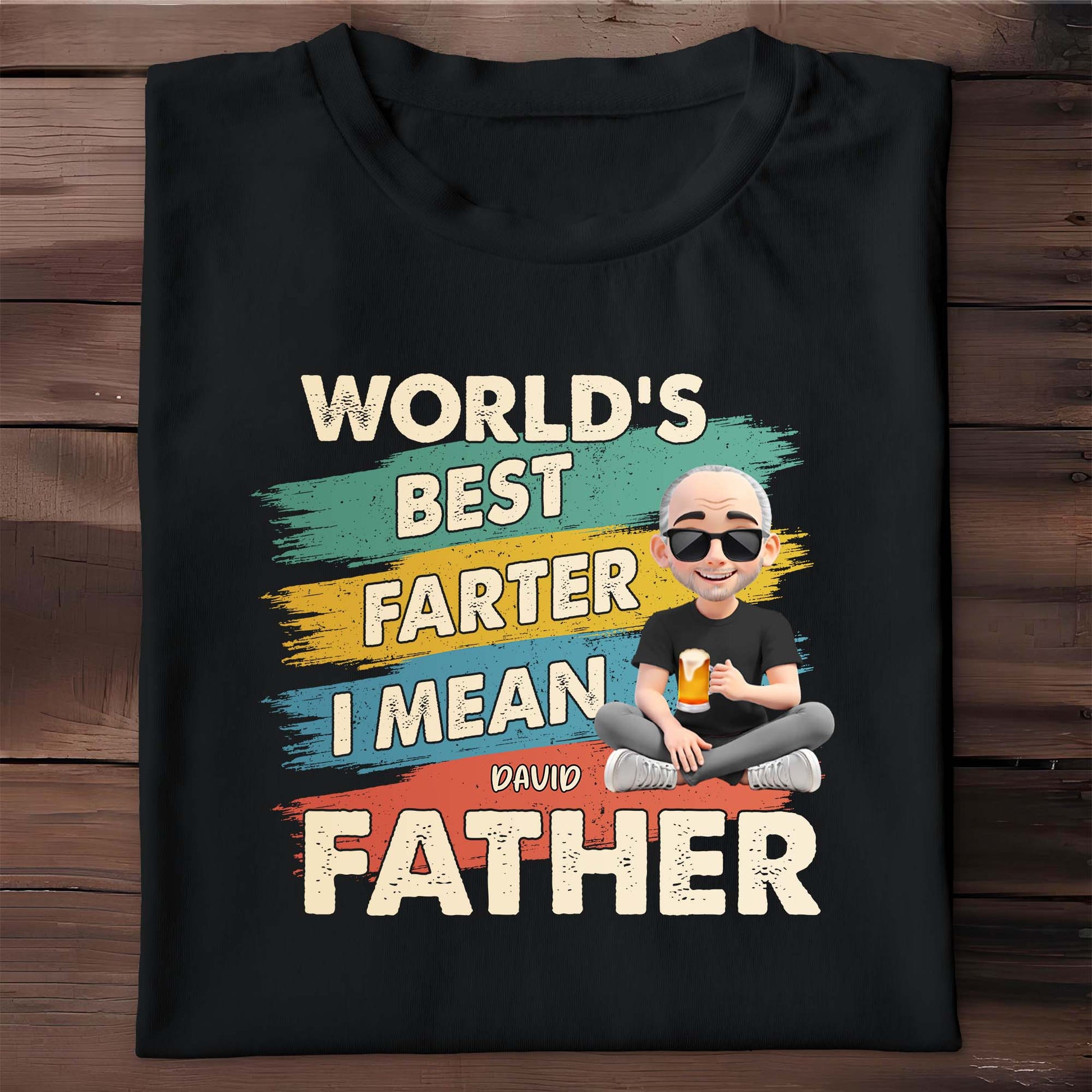 World's Best Farter I Mean Father, Text and Cartoon Character