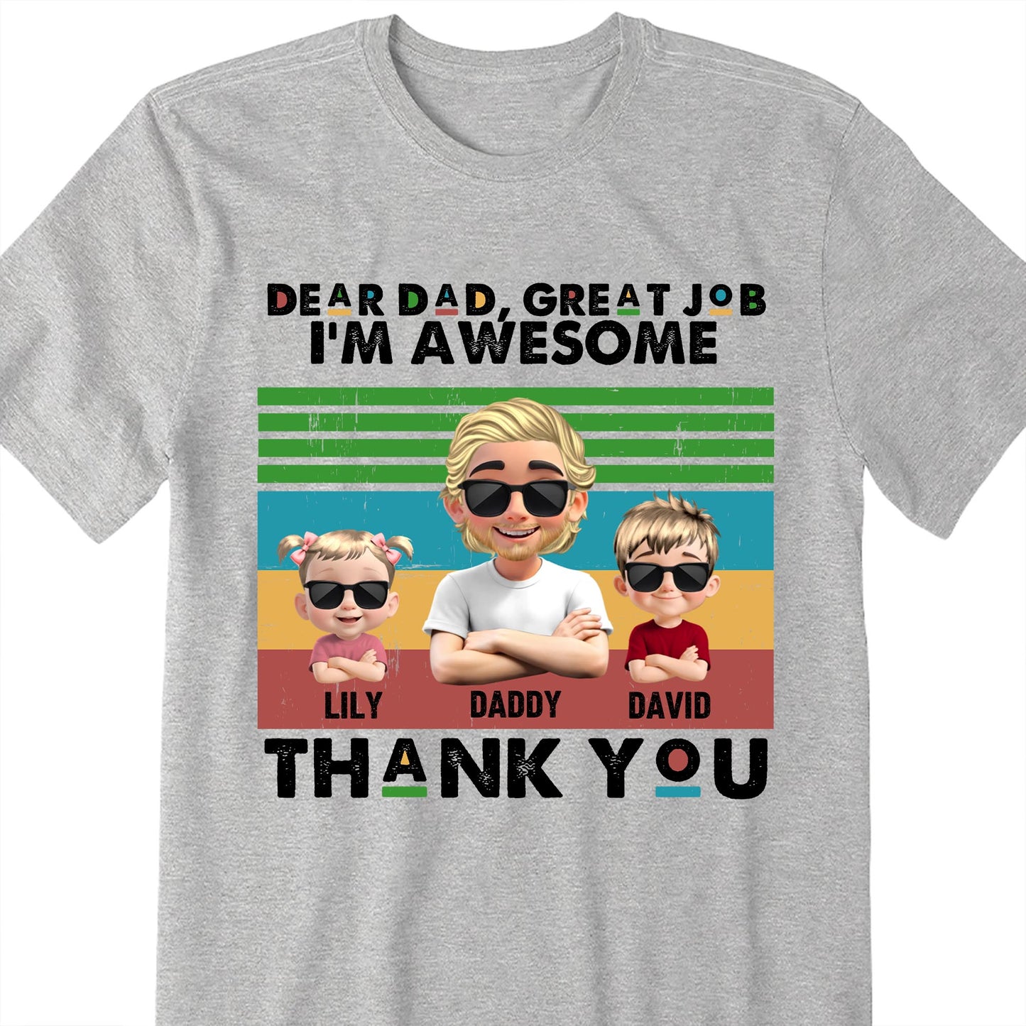 Cher papa, excellent travail, nous sommes géniaux, merci, personnages de dessins animés et lunettes de soleil - T-shirt unisexe personnalisé, sweat à capuche - DAD106_WBAS