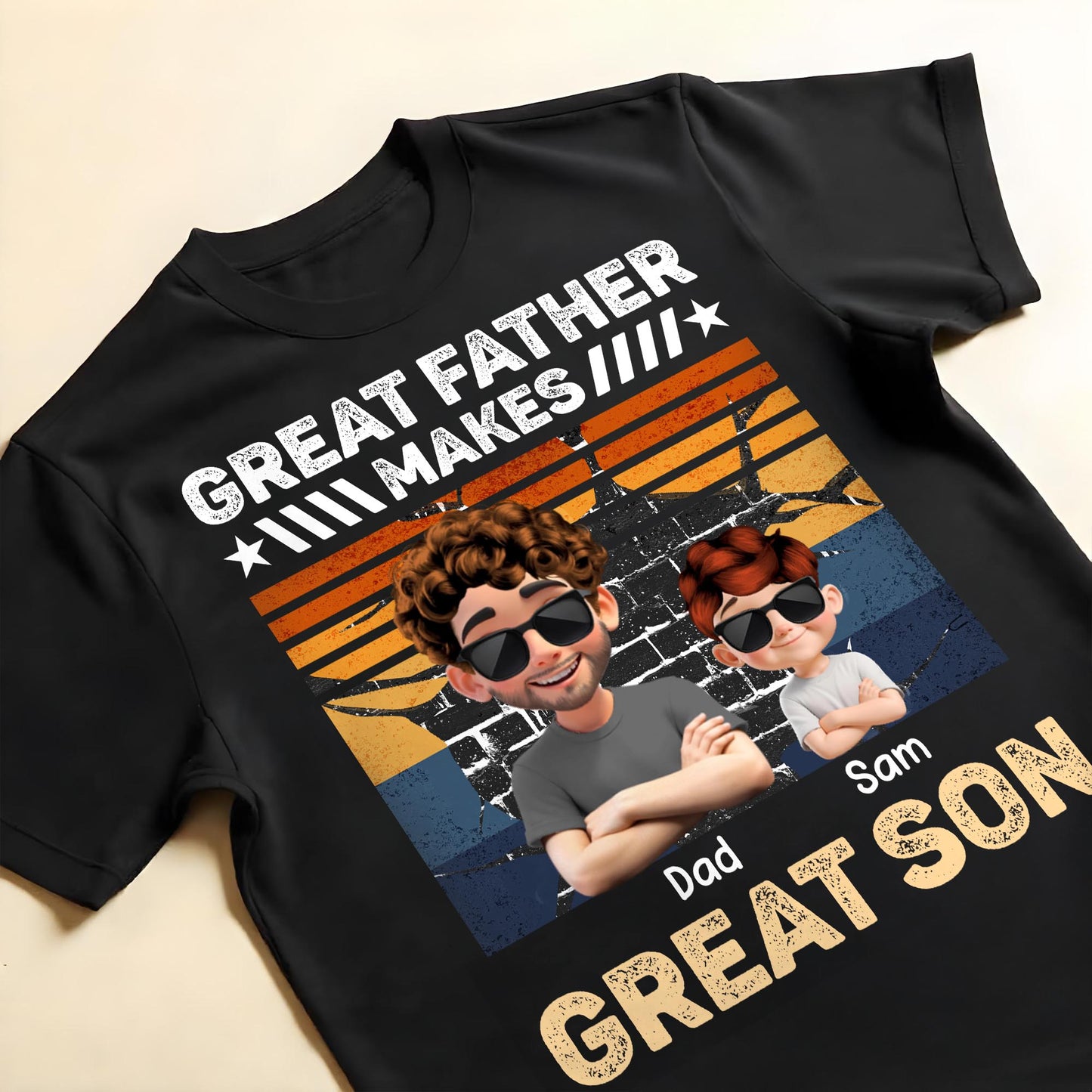 Great Father Make Great Son, Stars and Stripes - Personalized Custom Unisex T-shirt, Hoodie - DAD173_BBAS
