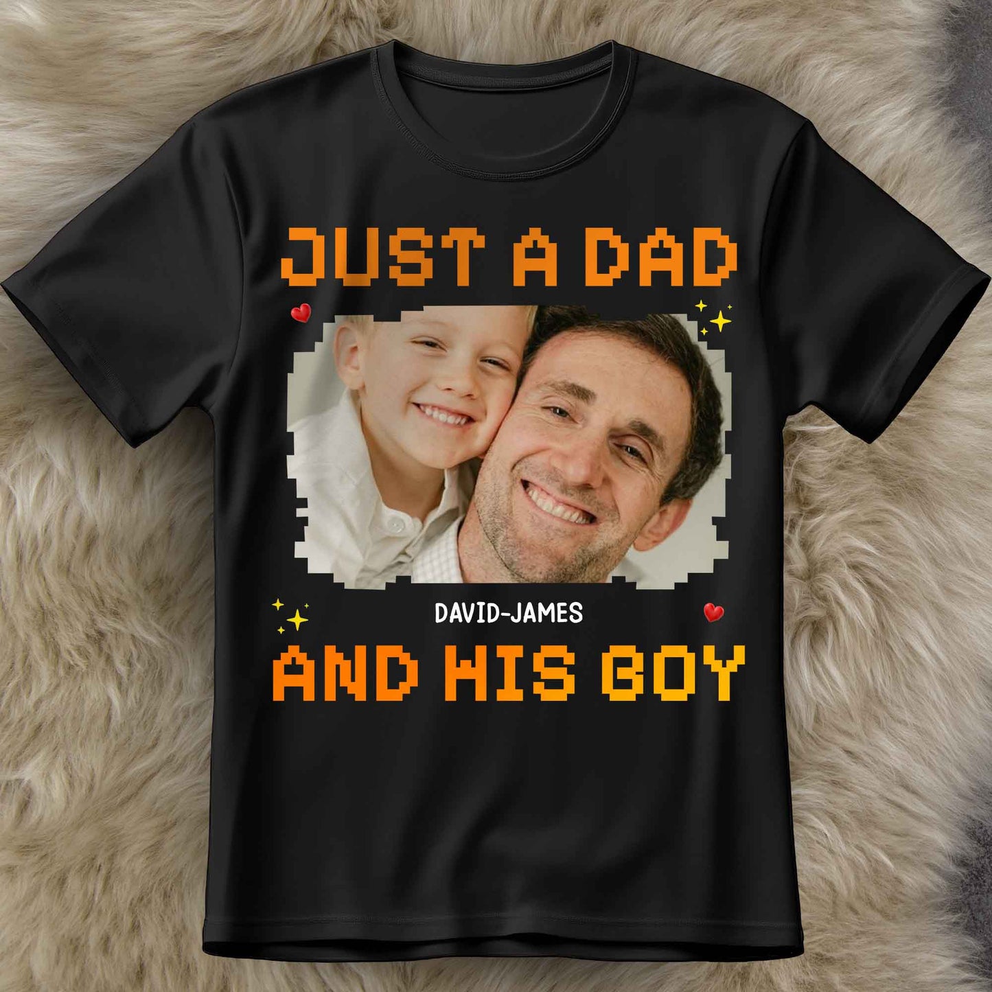 Just A Dad, His And Boy, Pixel Heart And Stars - Personalized Custom Unisex T-shirt, Hoodie - DAD222_BBAS