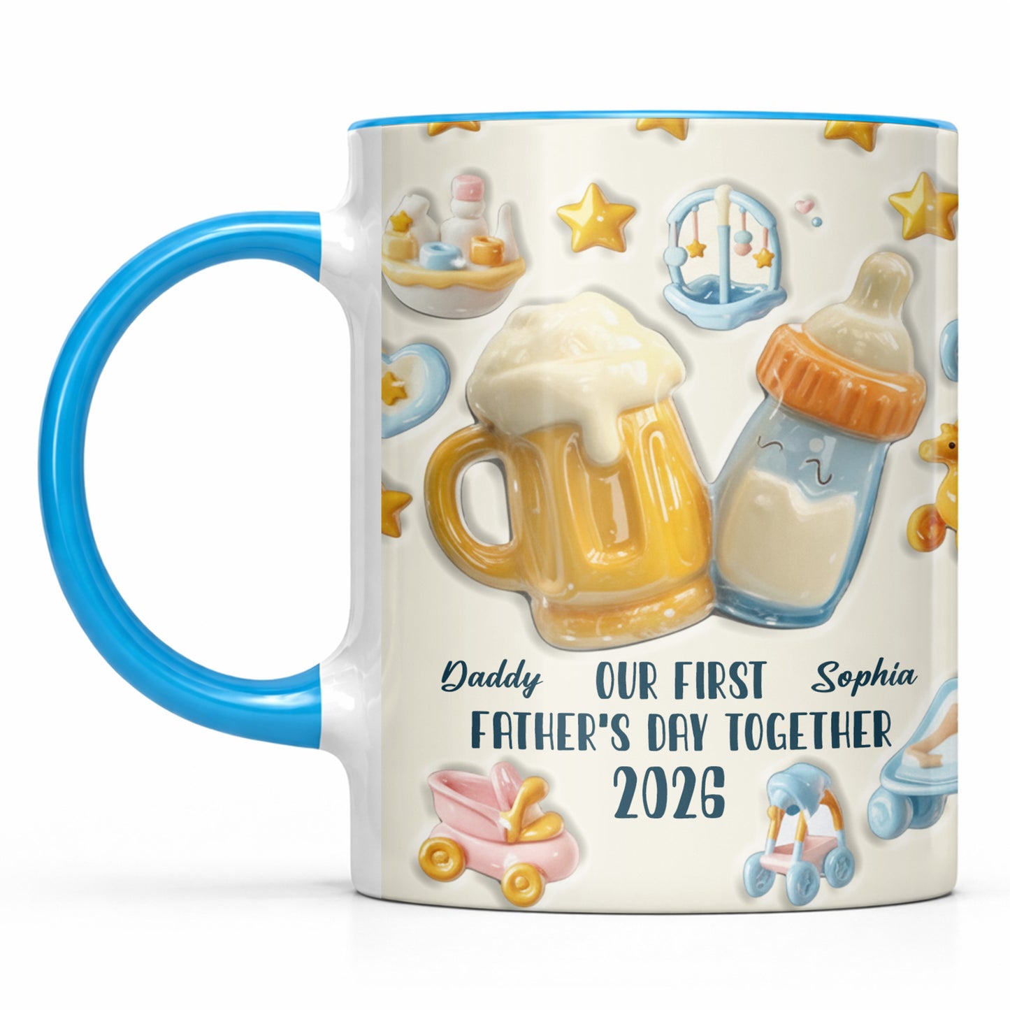 Our First Father's Day Together, Mug With Baby And Dad Icons
