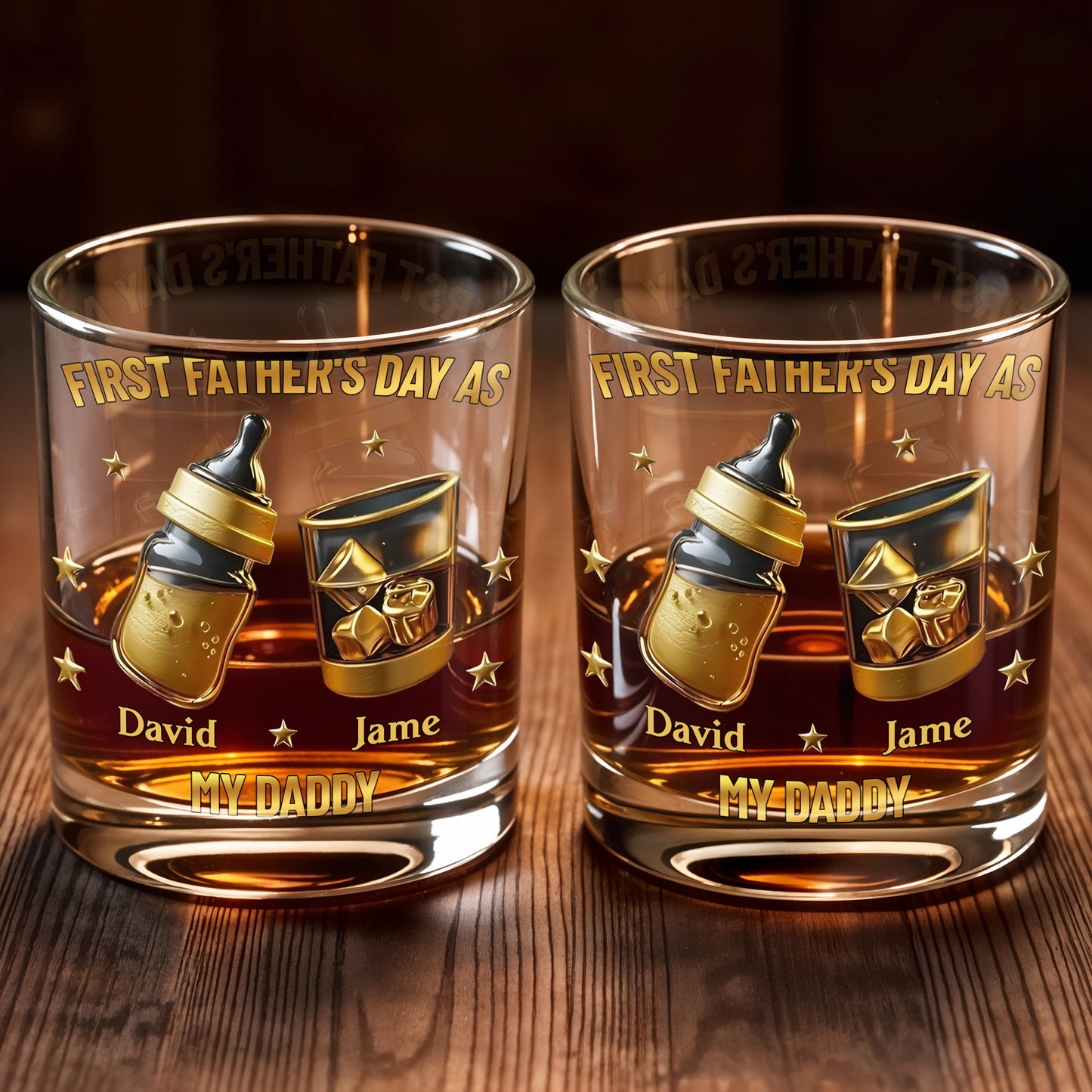 First Father's Day As My Daddy With Baby Bottle And Whiskey Glass