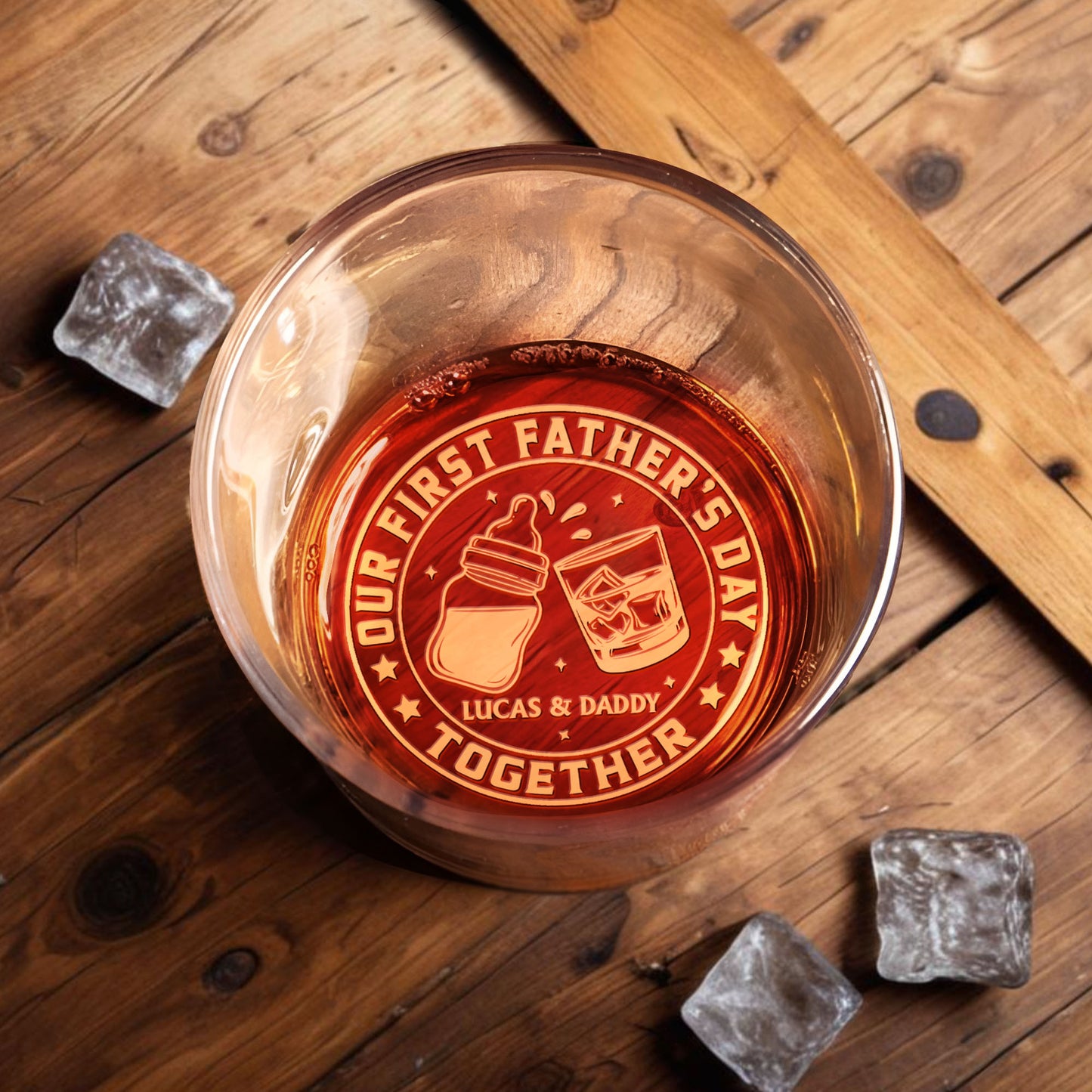 Our First Father's Day Together Baby Bottle And Whiskey Glass