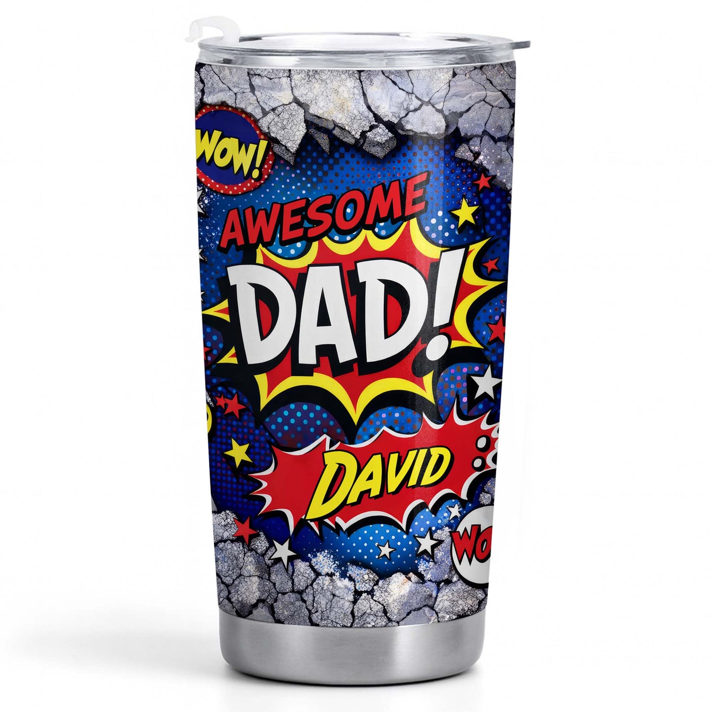 Awesome Dad Number One Nutrition Facts Superhero Comic Stars - Personalized Custom Stainless Steel Tumbler 20oz 30oz - DAD303_TB