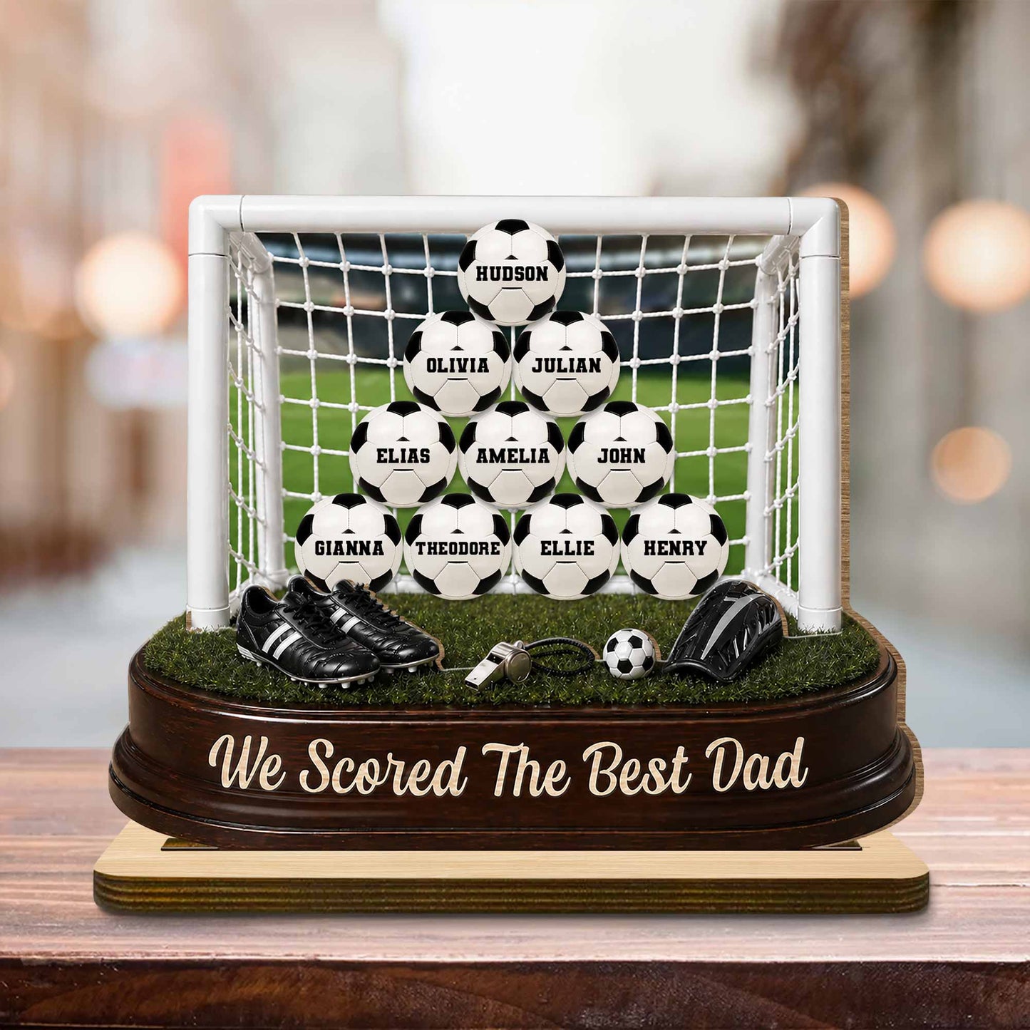 We Scored The Best Dad Soccer Goal And Balls - Personalized Custom 2-Layer Wood Plaque With Flat Base - DAD719_WPLA