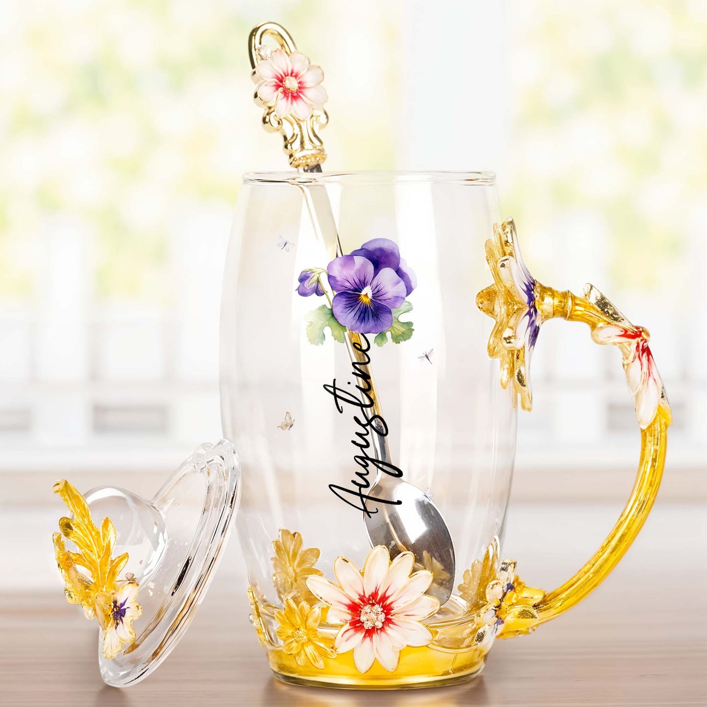 Enrich Your Tea Time With Elegant Floral Personalization, Flowers, Bee, Butterfly