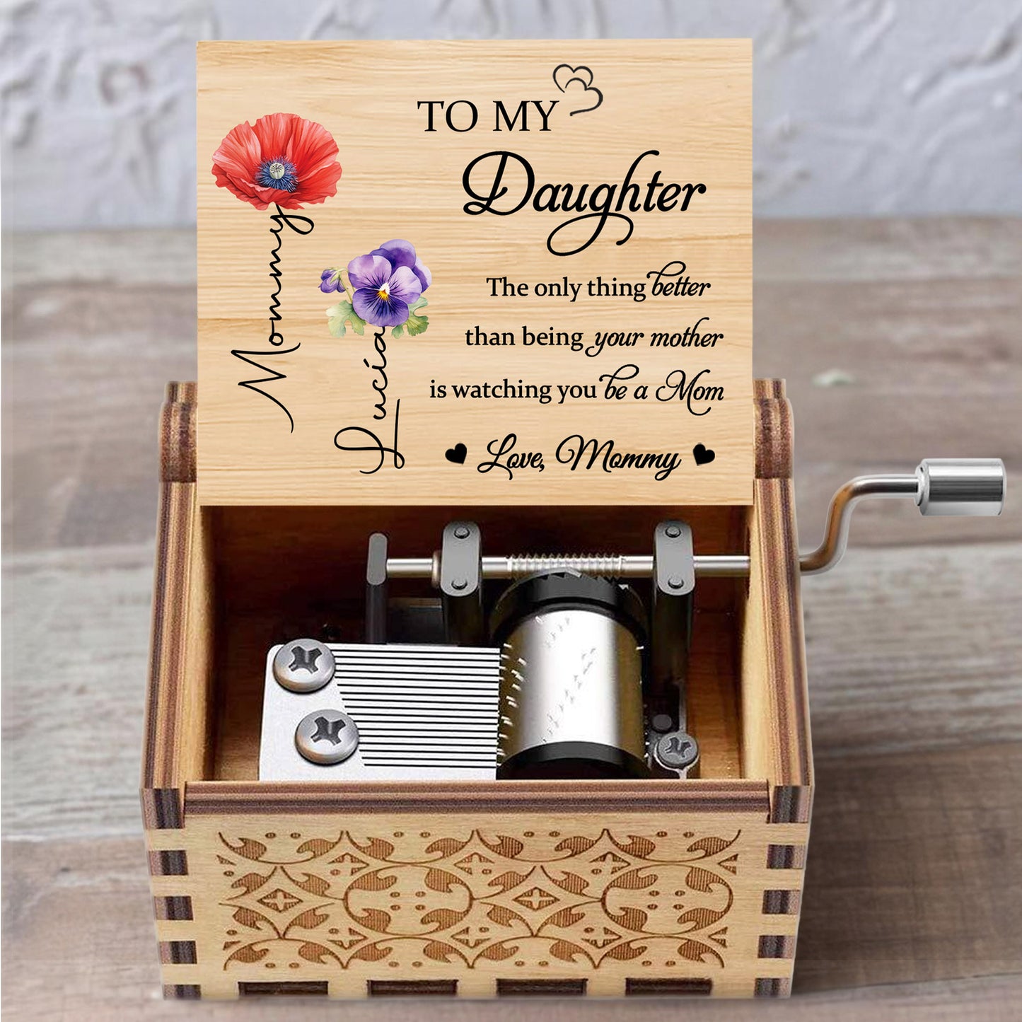 To My Daughter Watching You Be A Mom Poppies and Pansies - Custom Music Box With "You Are My Sunshine" Tune - DAU108_MZB