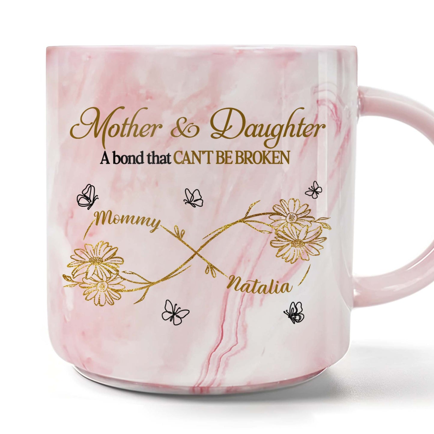 Madre e hija: un vínculo inquebrantable, flores y ramas - Taza personalizada de mármol rosa - DAU126_PMAM