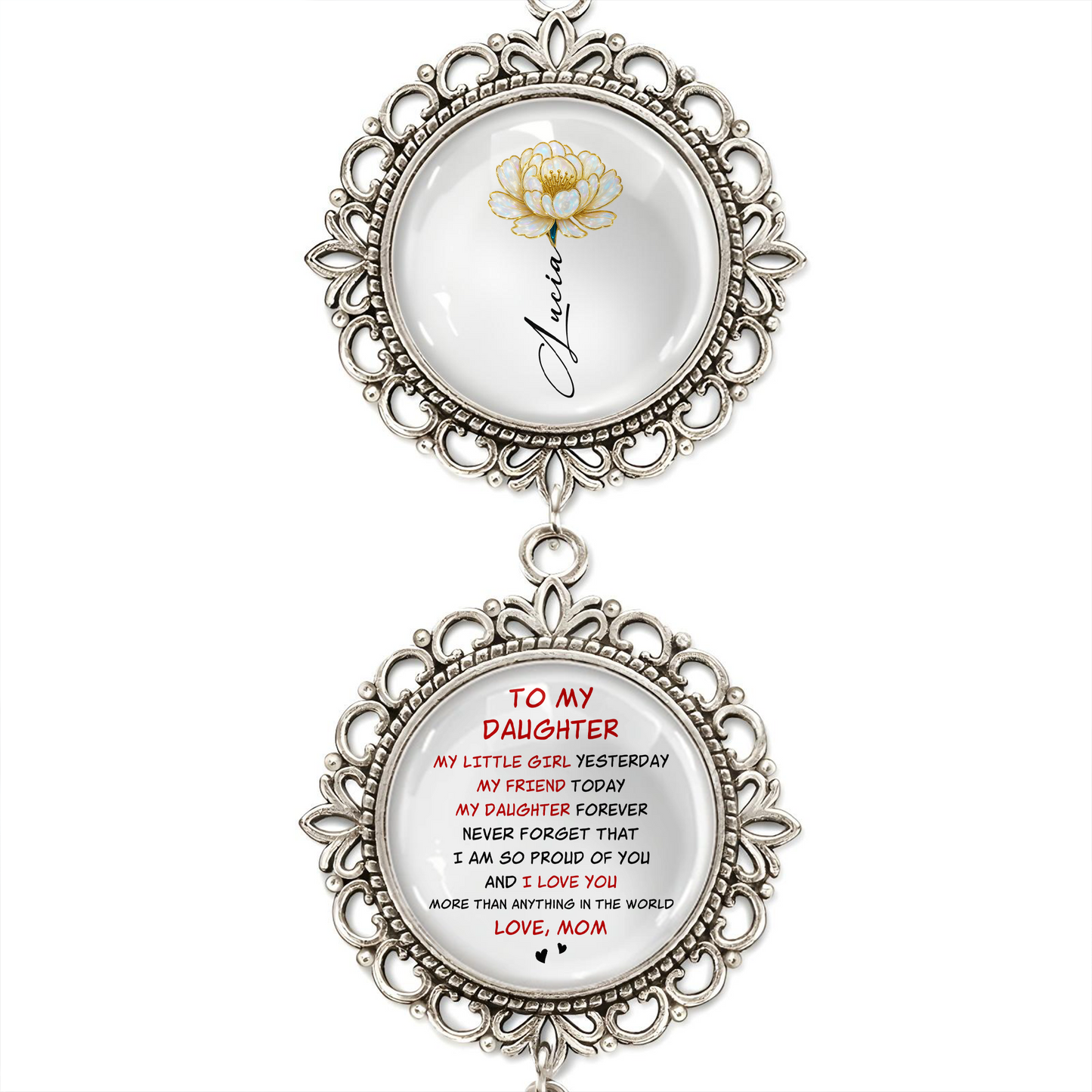 To My Daughter, Angel Wing Floral Design Pendant Charm