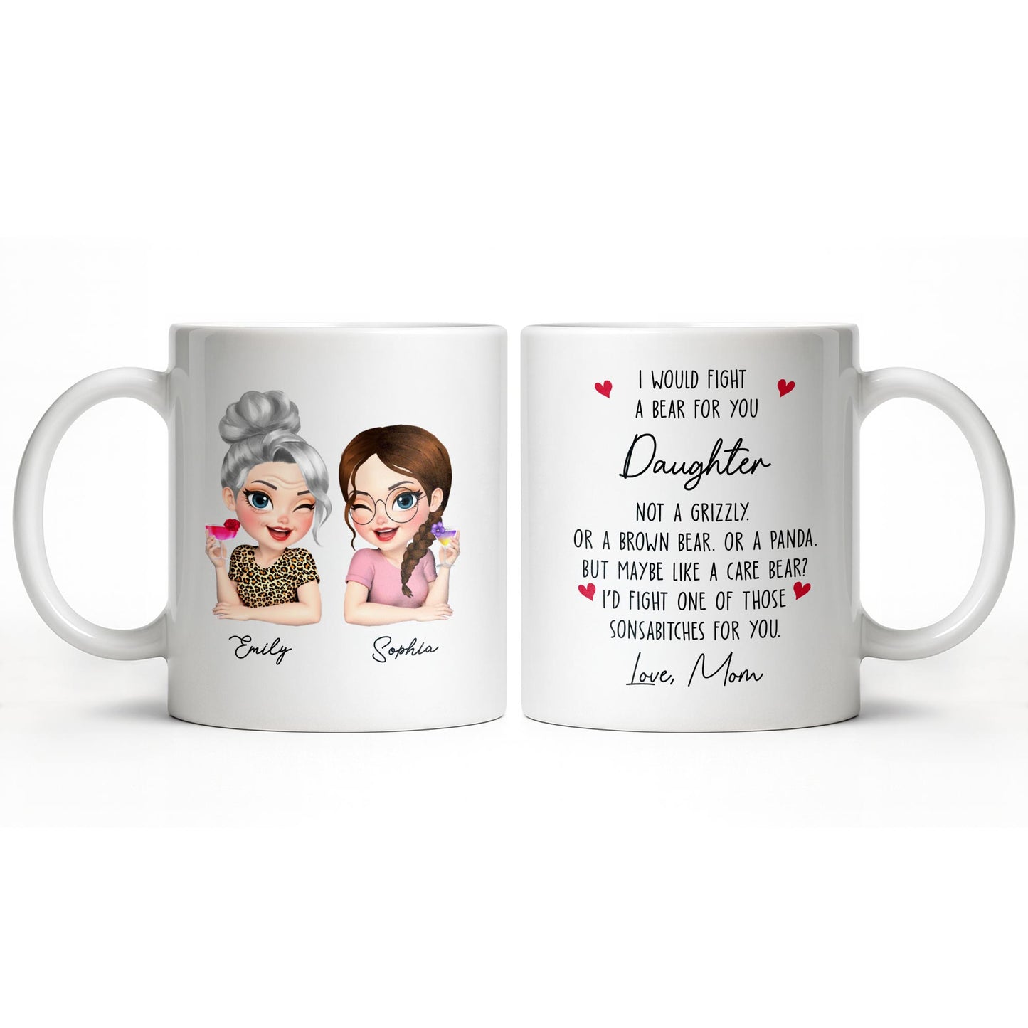 Custom Best Friends Caricature Coffee Mug With Flowers - Personalized Custom Coffee Mug - DAU248_MG